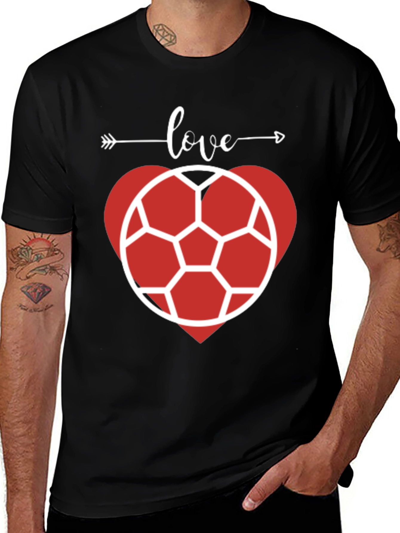 Love Soccer Heart T-Shirt - Black