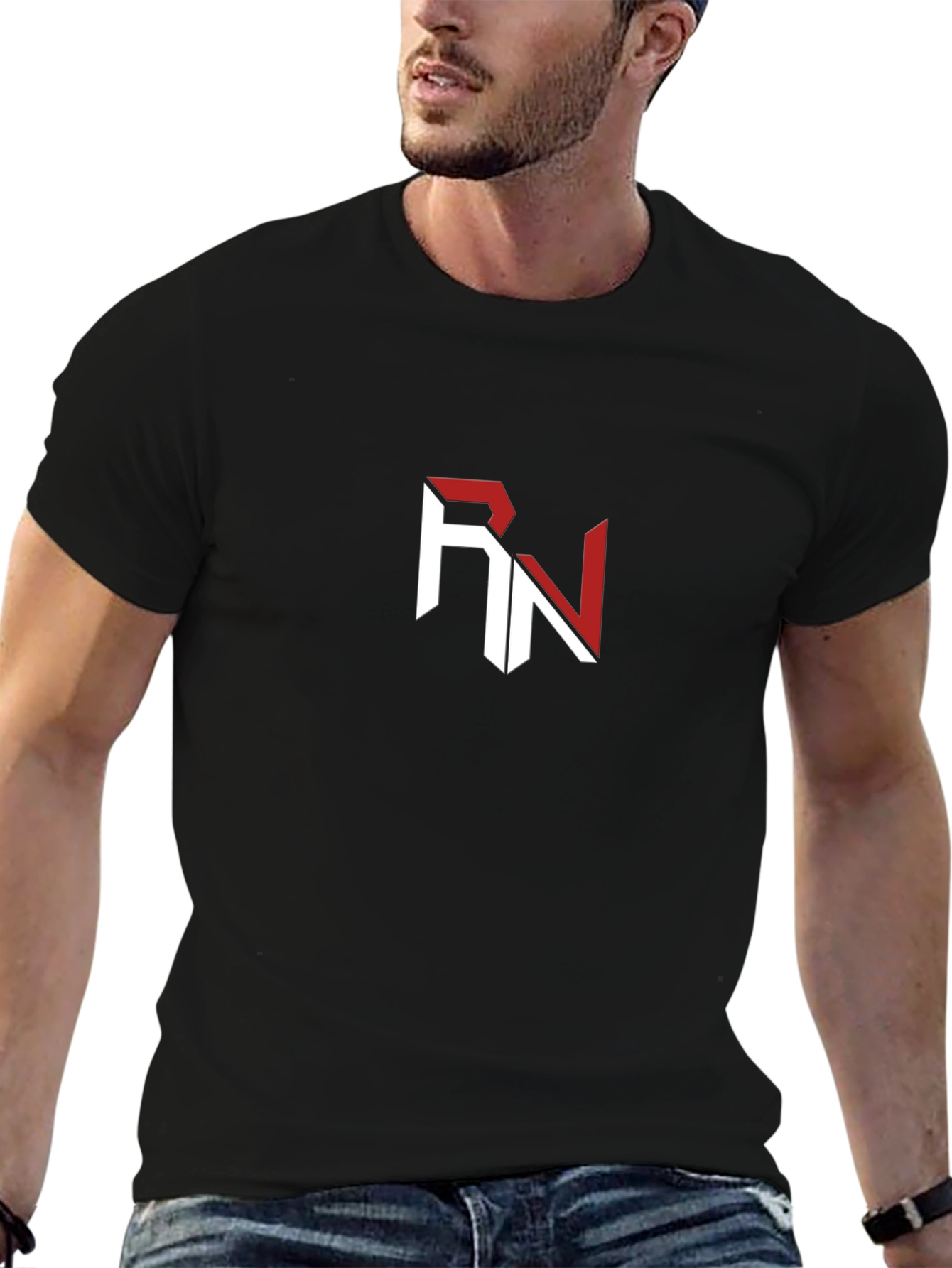 Stylish Black T-Shirt with RN Logo