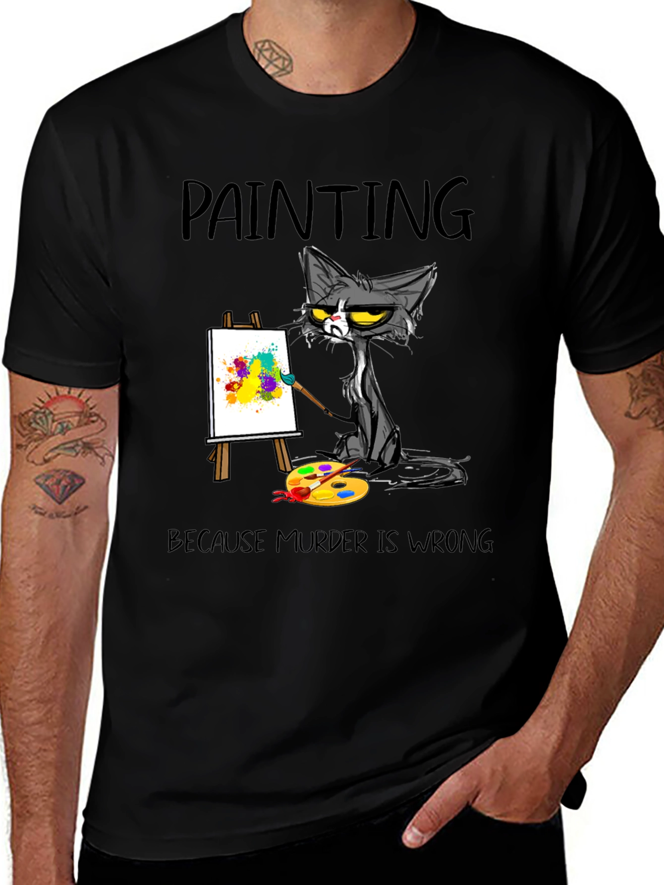 Painting Cat T-Shirt: Because Murder Is Wrong