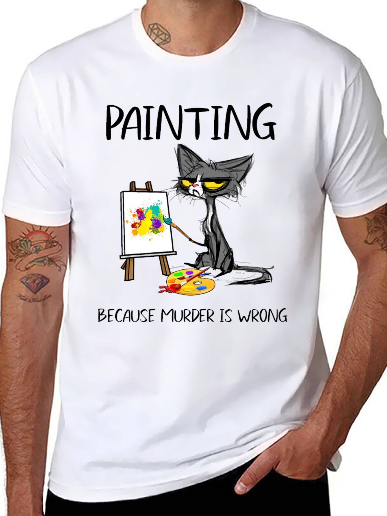 Painting Cat T-Shirt: Because Murder Is Wrong