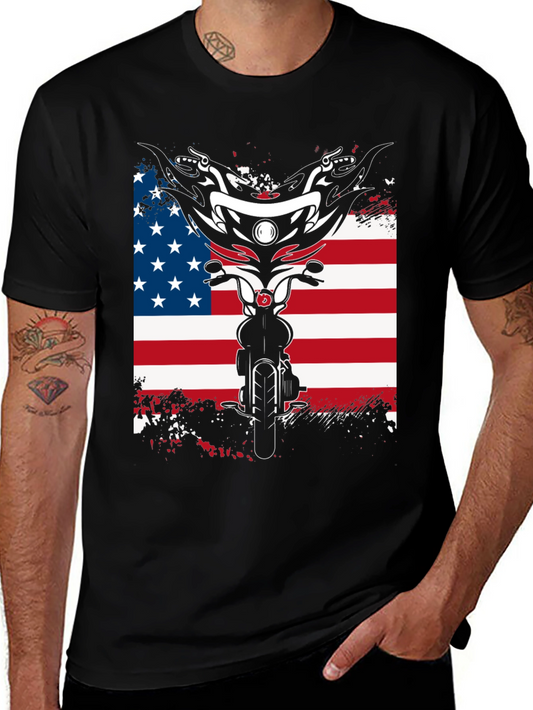 Motorcycle American Flag Graphic T-Shirt
