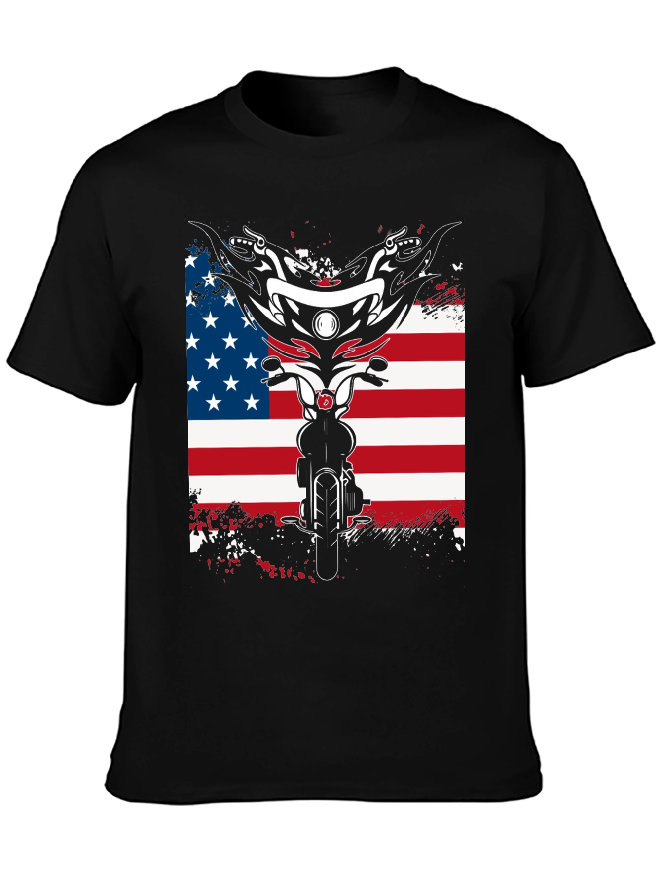 Motorcycle American Flag Graphic T-Shirt