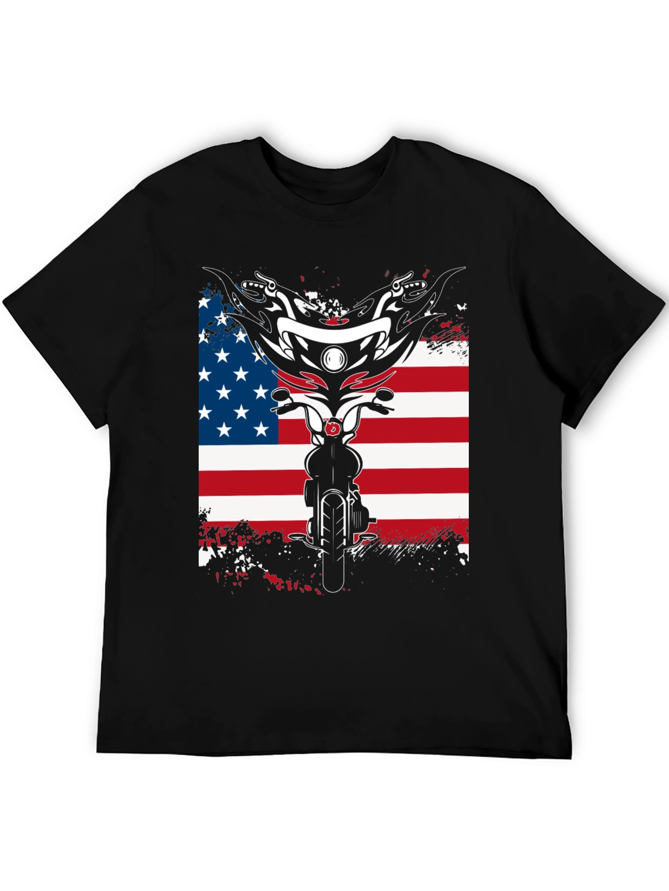 Motorcycle American Flag Graphic T-Shirt