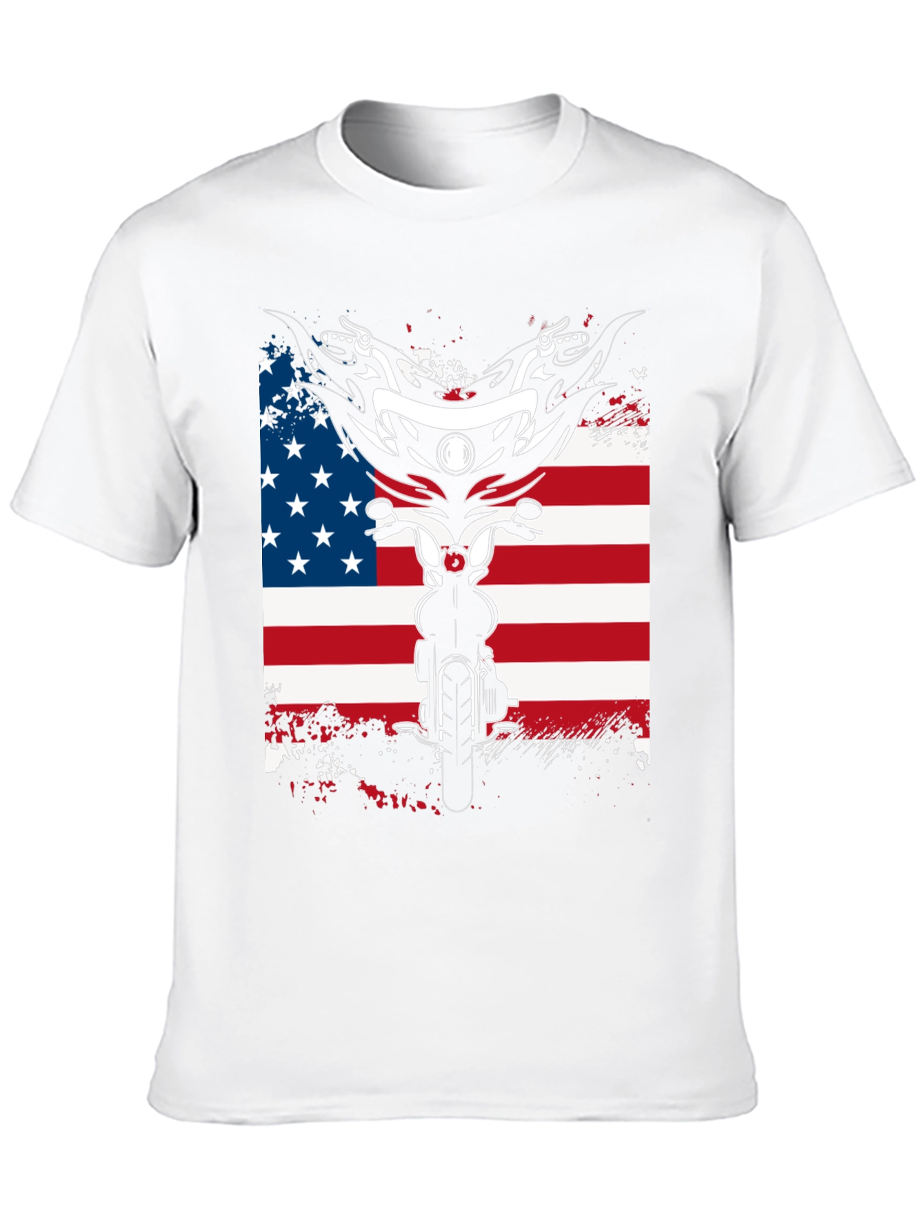 Motorcycle American Flag Graphic T-Shirt