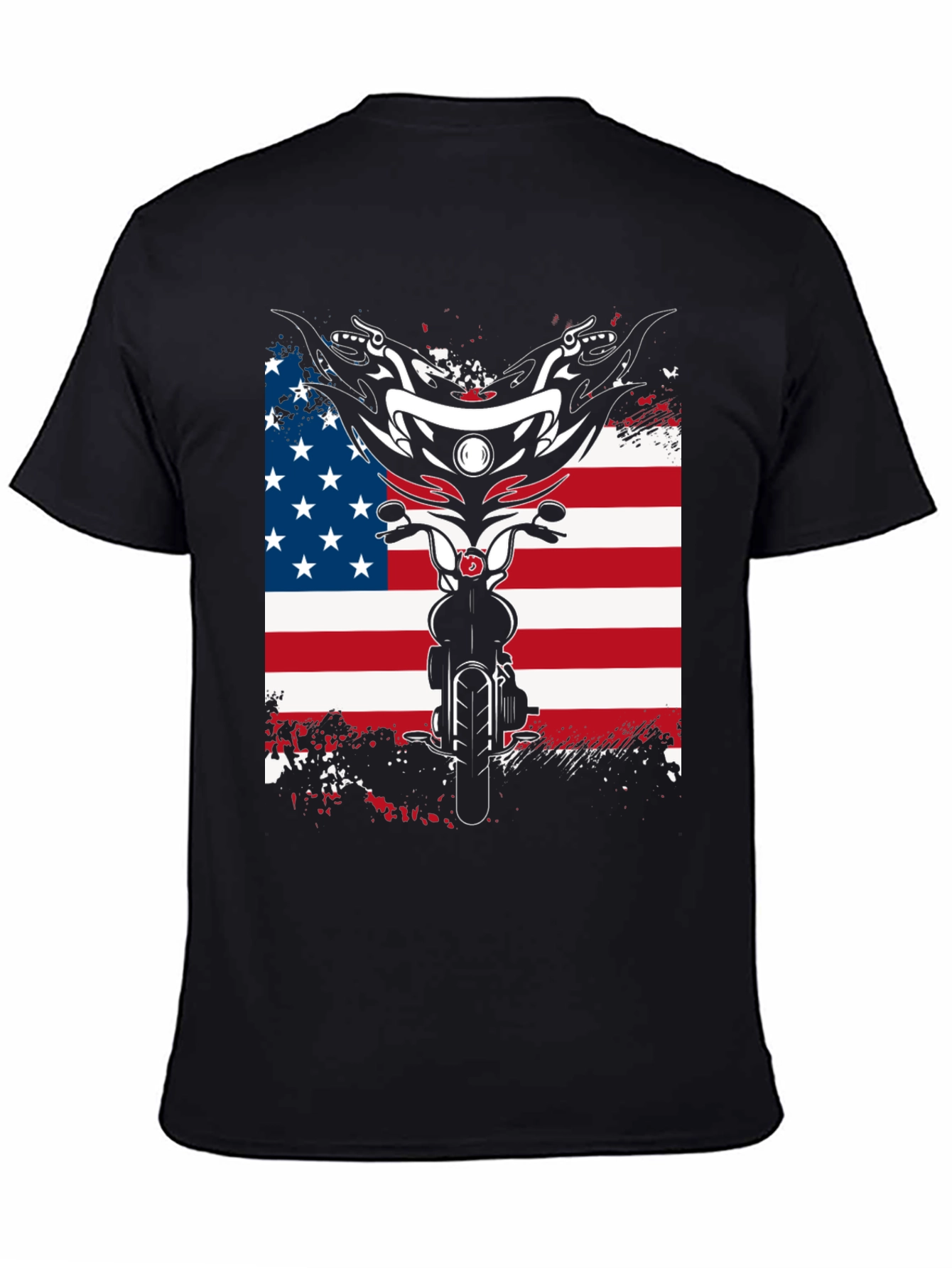 Motorcycle American Flag Graphic T-Shirt