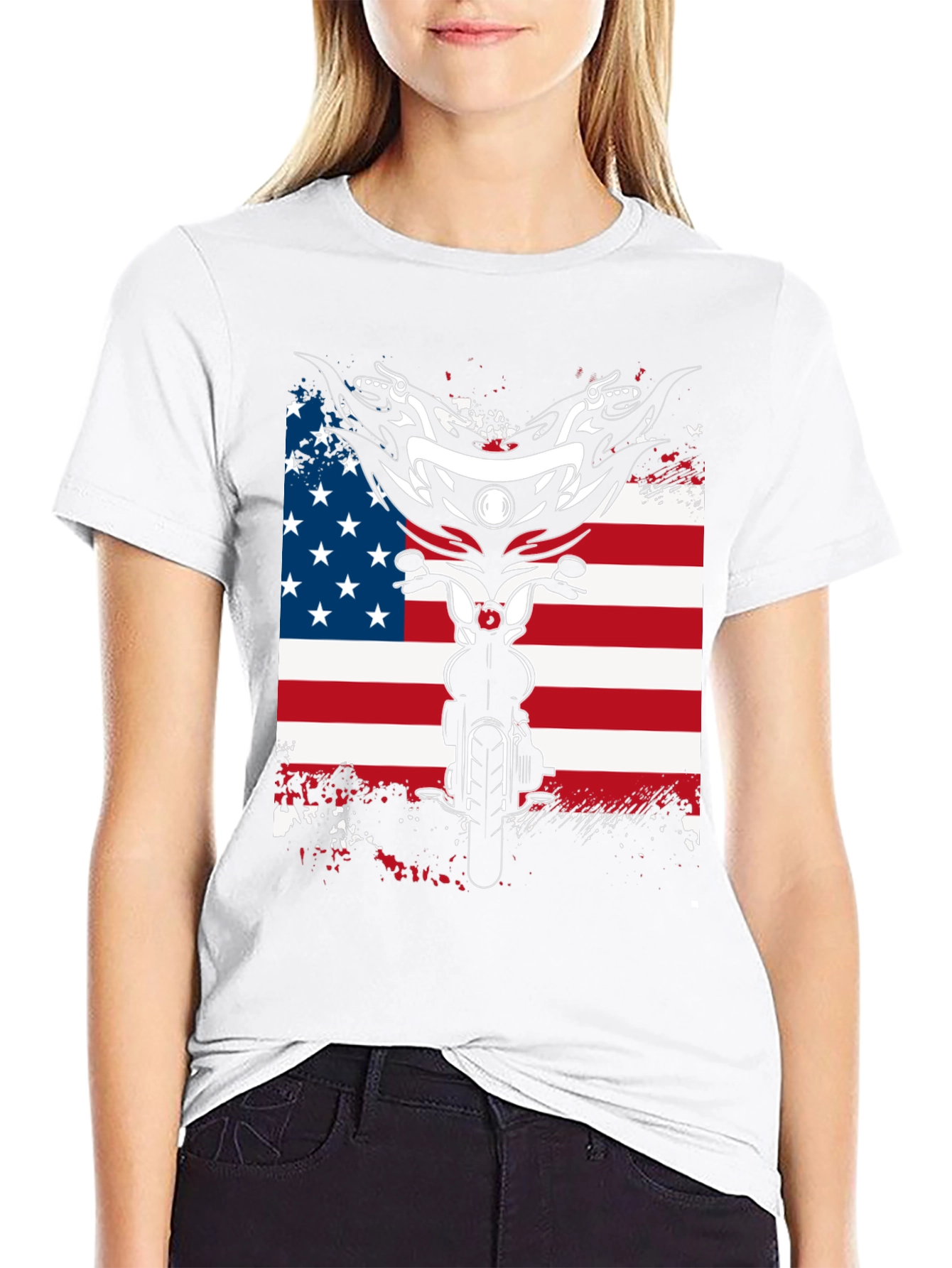 Motorcycle American Flag Graphic T-Shirt