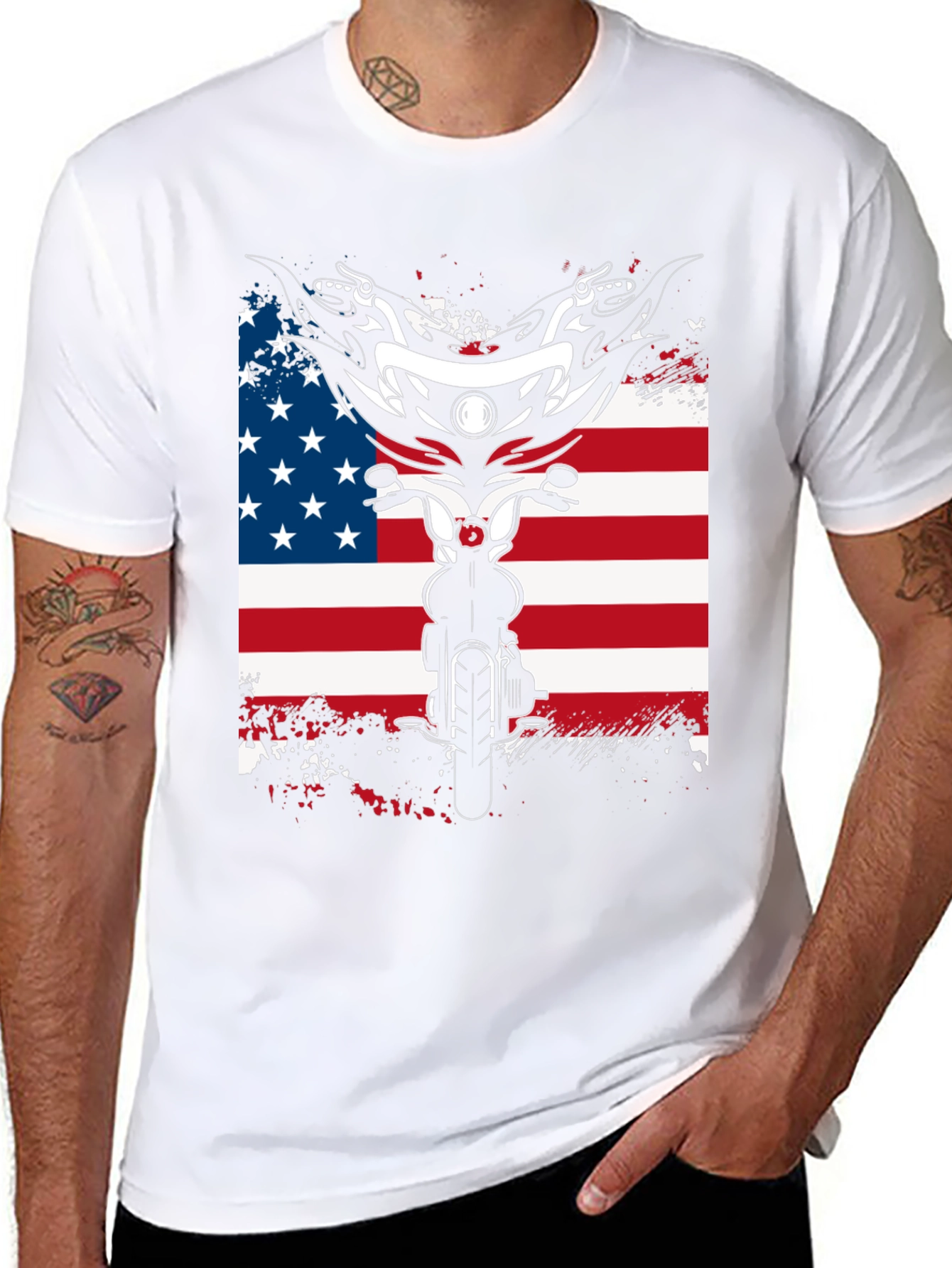 Motorcycle American Flag Graphic T-Shirt