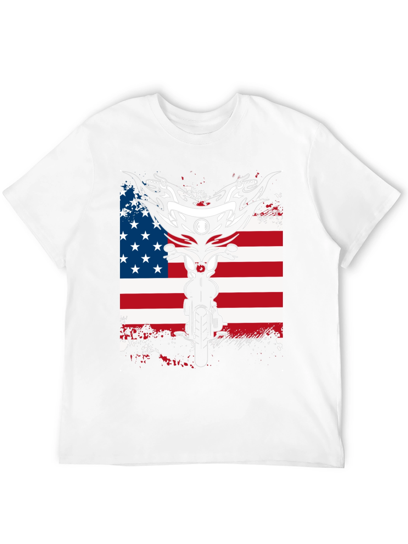 Motorcycle American Flag Graphic T-Shirt