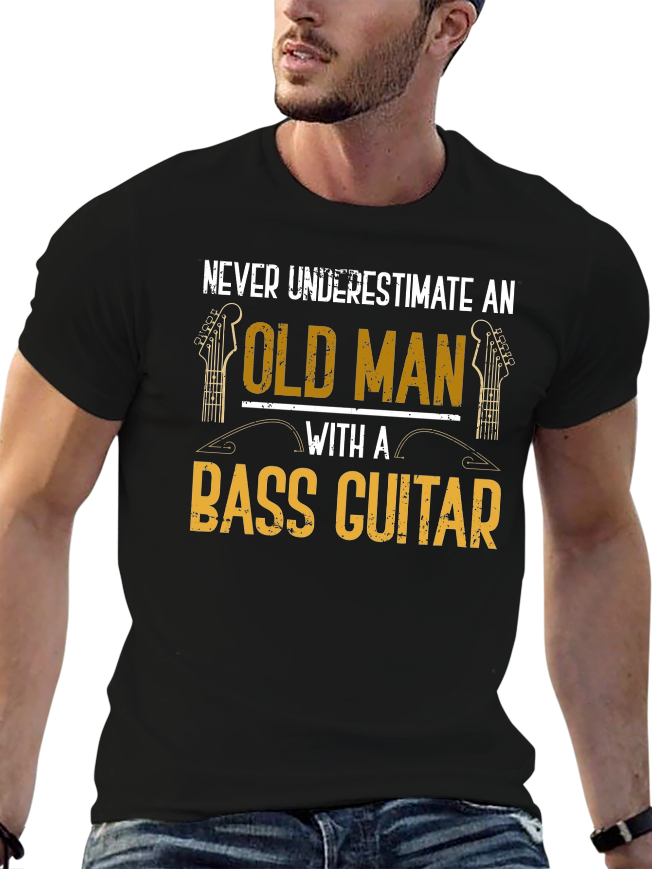 Bass Guitar Old Man Graphic Tee