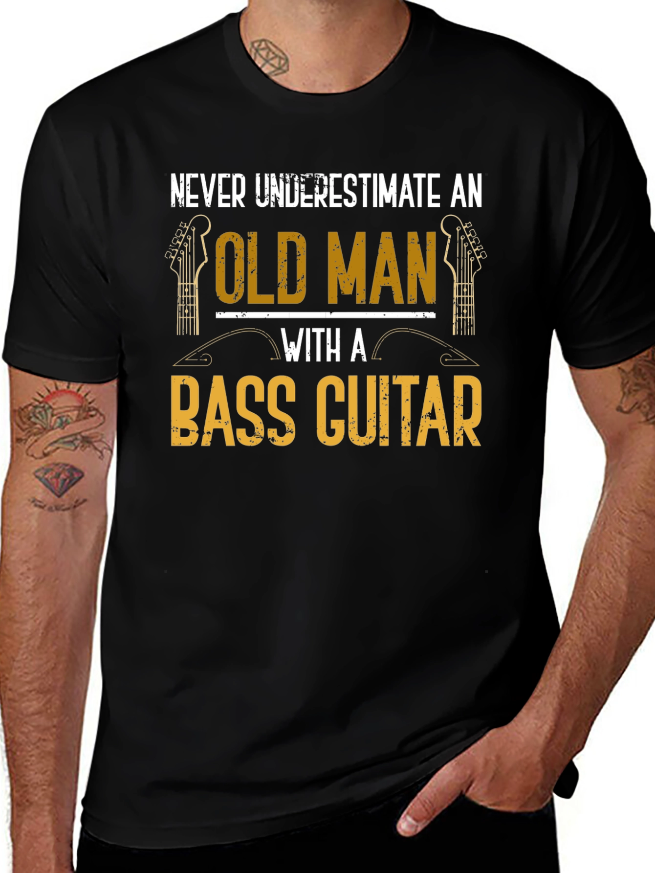 Bass Guitar Old Man Graphic Tee