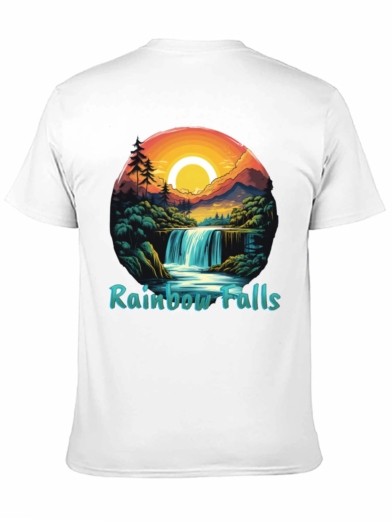 Rainbow Falls Graphic Print Black T-Shirt