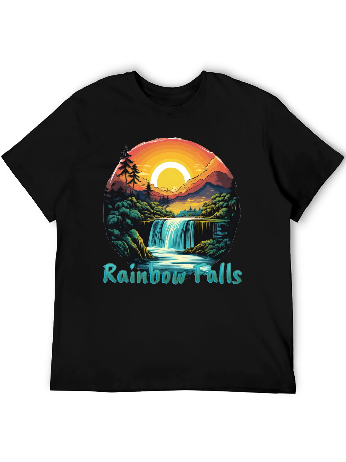 Rainbow Falls Graphic Print Black T-Shirt