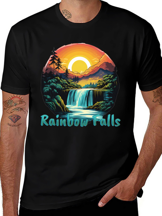 Rainbow Falls Graphic Print Black T-Shirt