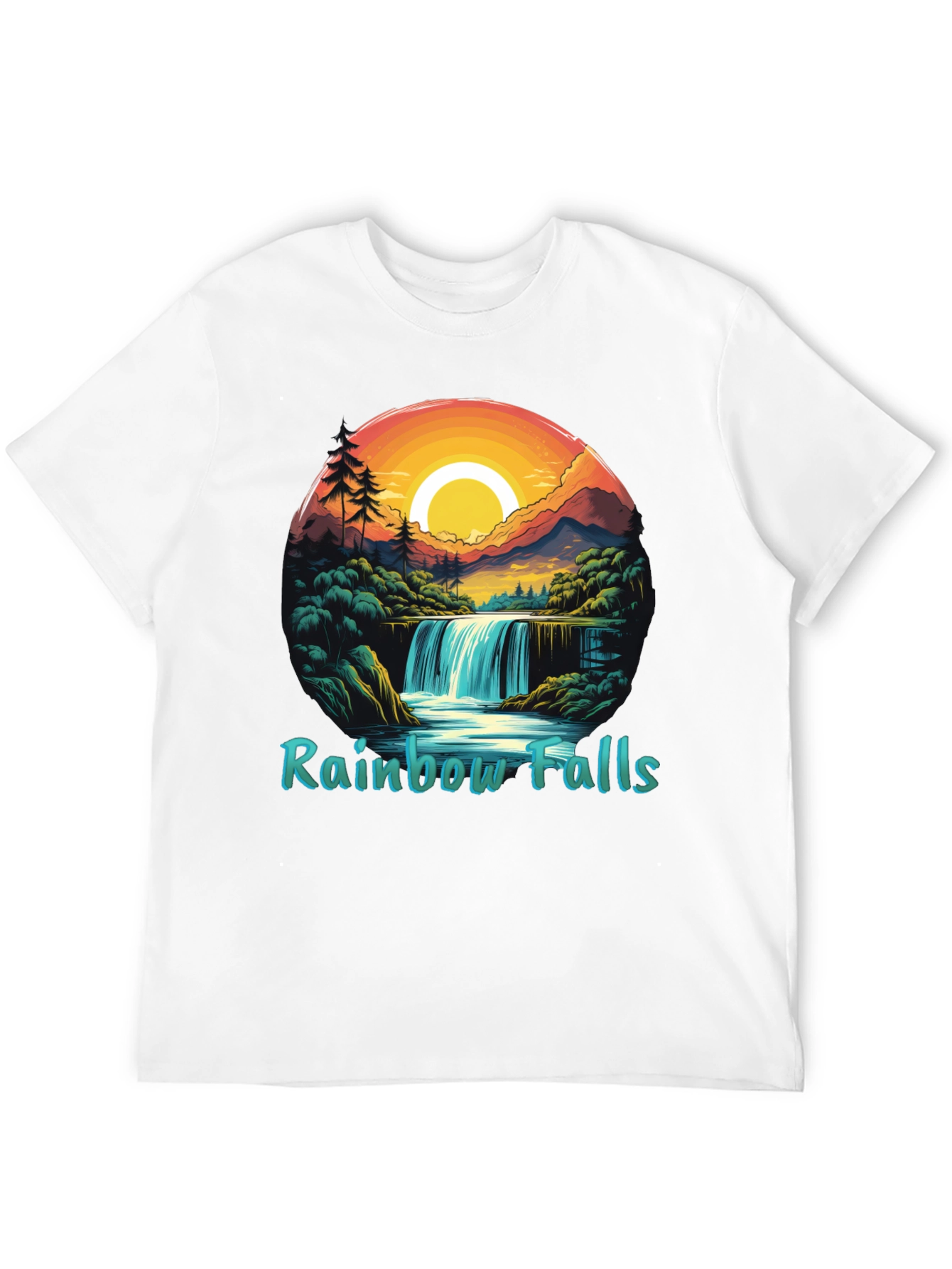 Rainbow Falls Graphic Print Black T-Shirt