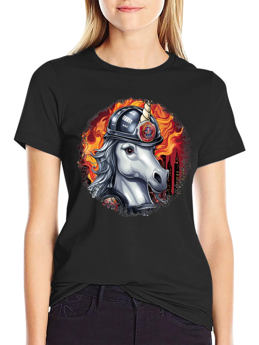Unicorn Firefighter T-Shirt - Black Graphic Tee