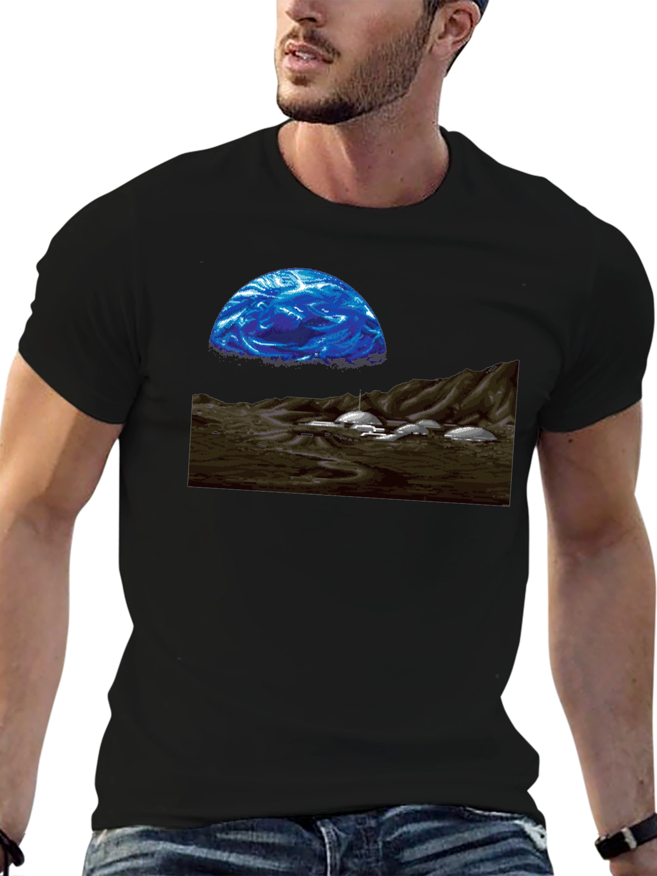Retro Sci-Fi T-Shirt - Pixel Art Landscape