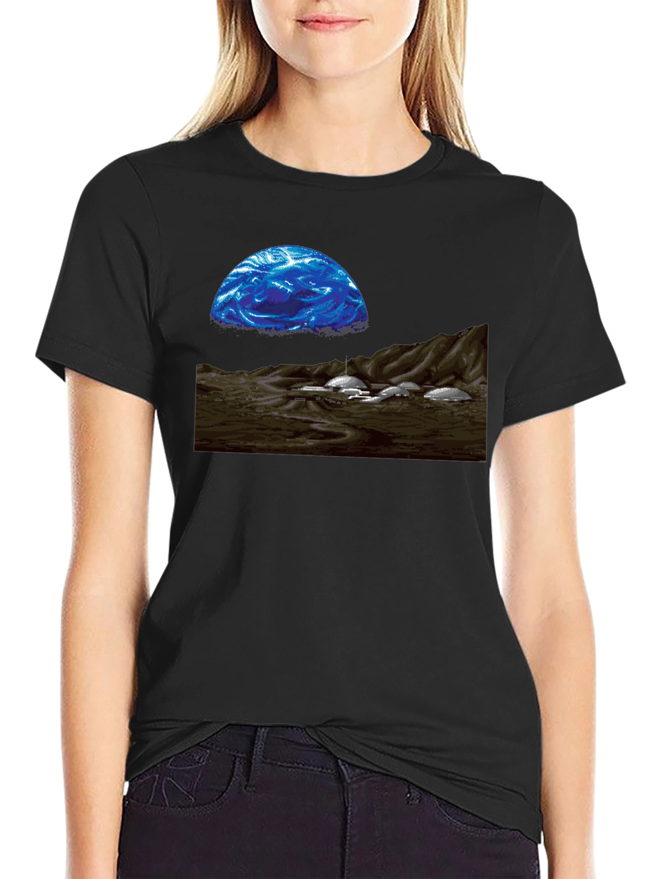 Retro Sci-Fi T-Shirt - Pixel Art Landscape