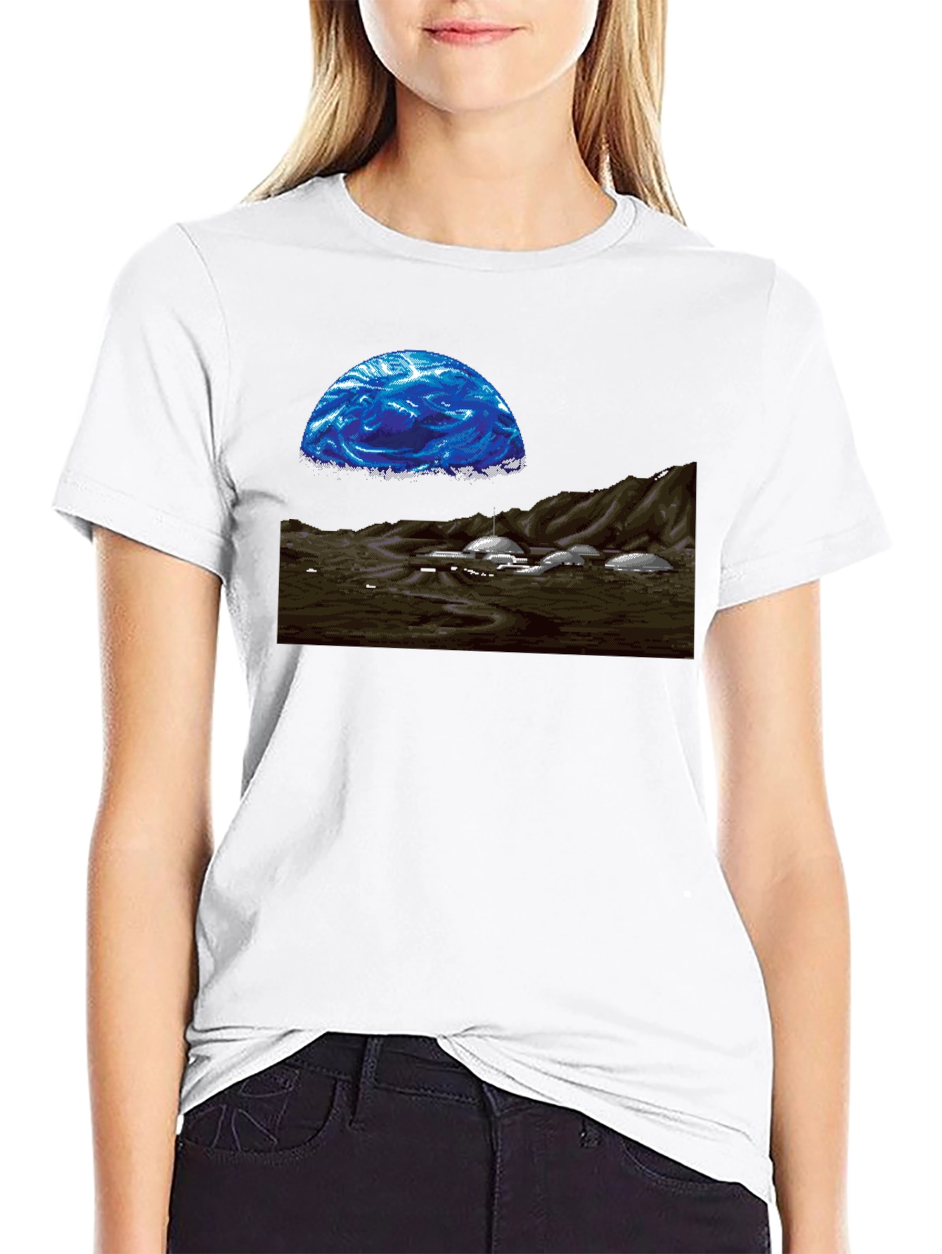 Retro Sci-Fi T-Shirt - Pixel Art Landscape