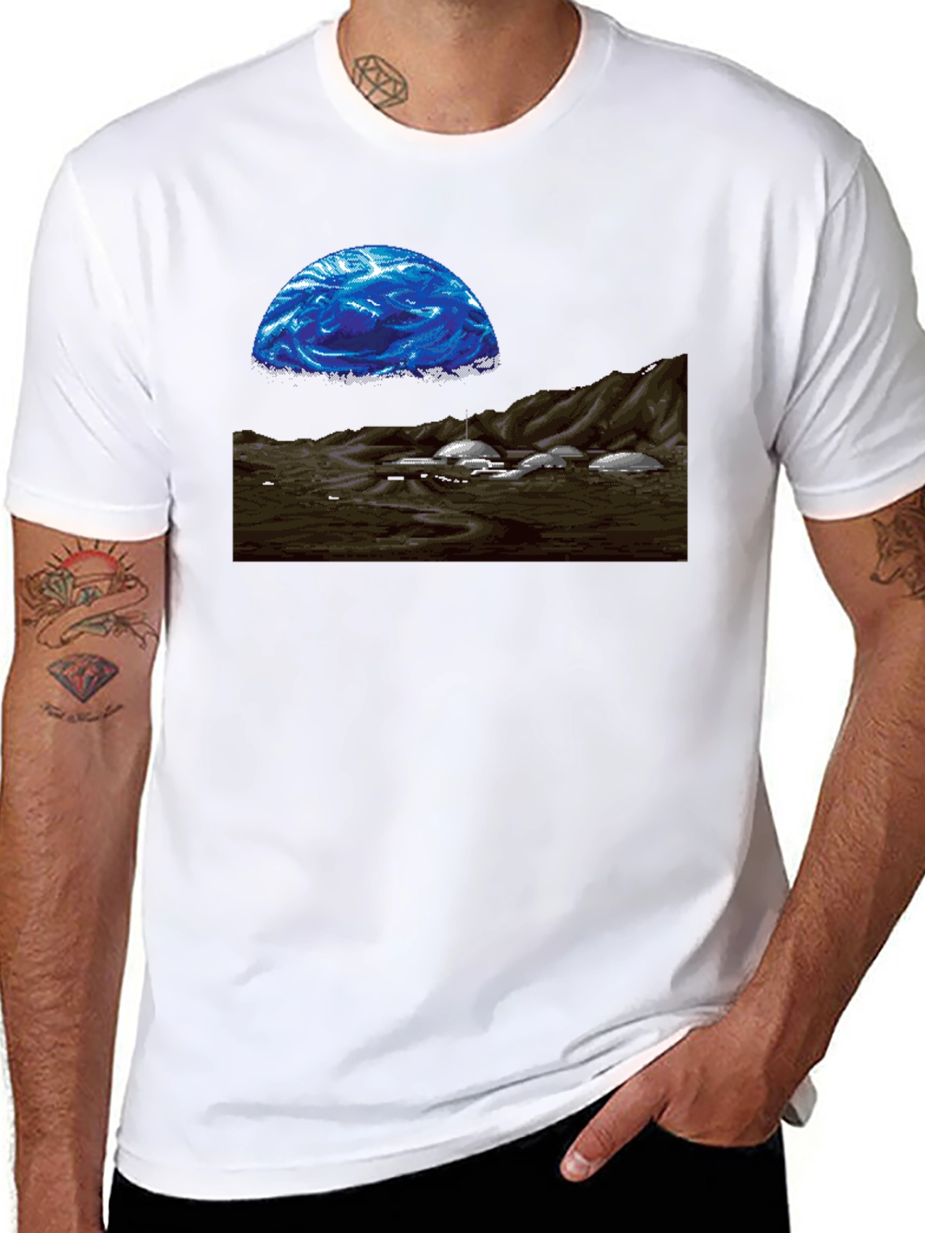 Retro Sci-Fi T-Shirt - Pixel Art Landscape