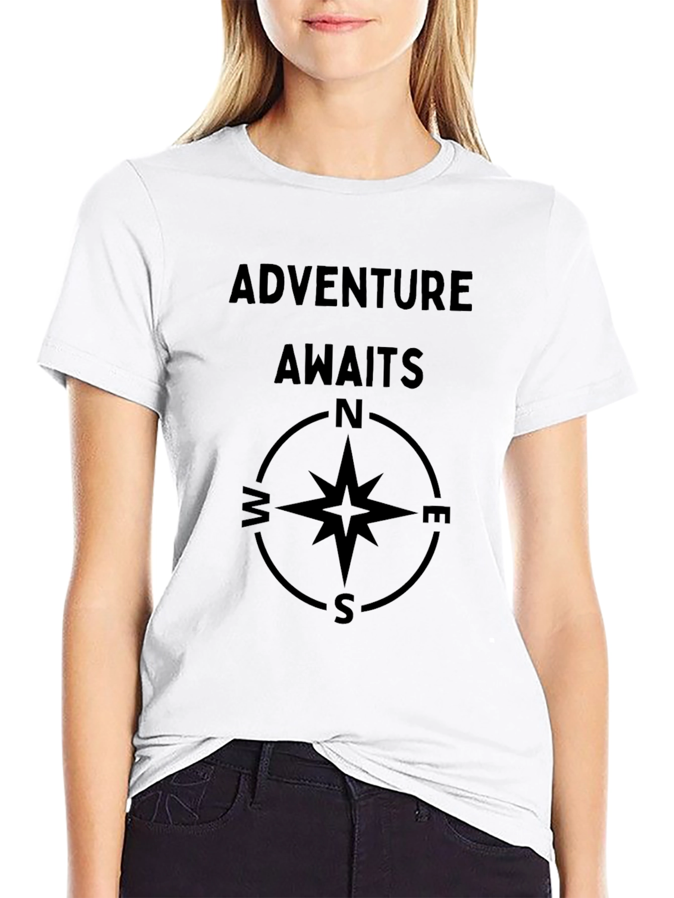 Adventure Awaits Compass Graphic T-Shirt - Black