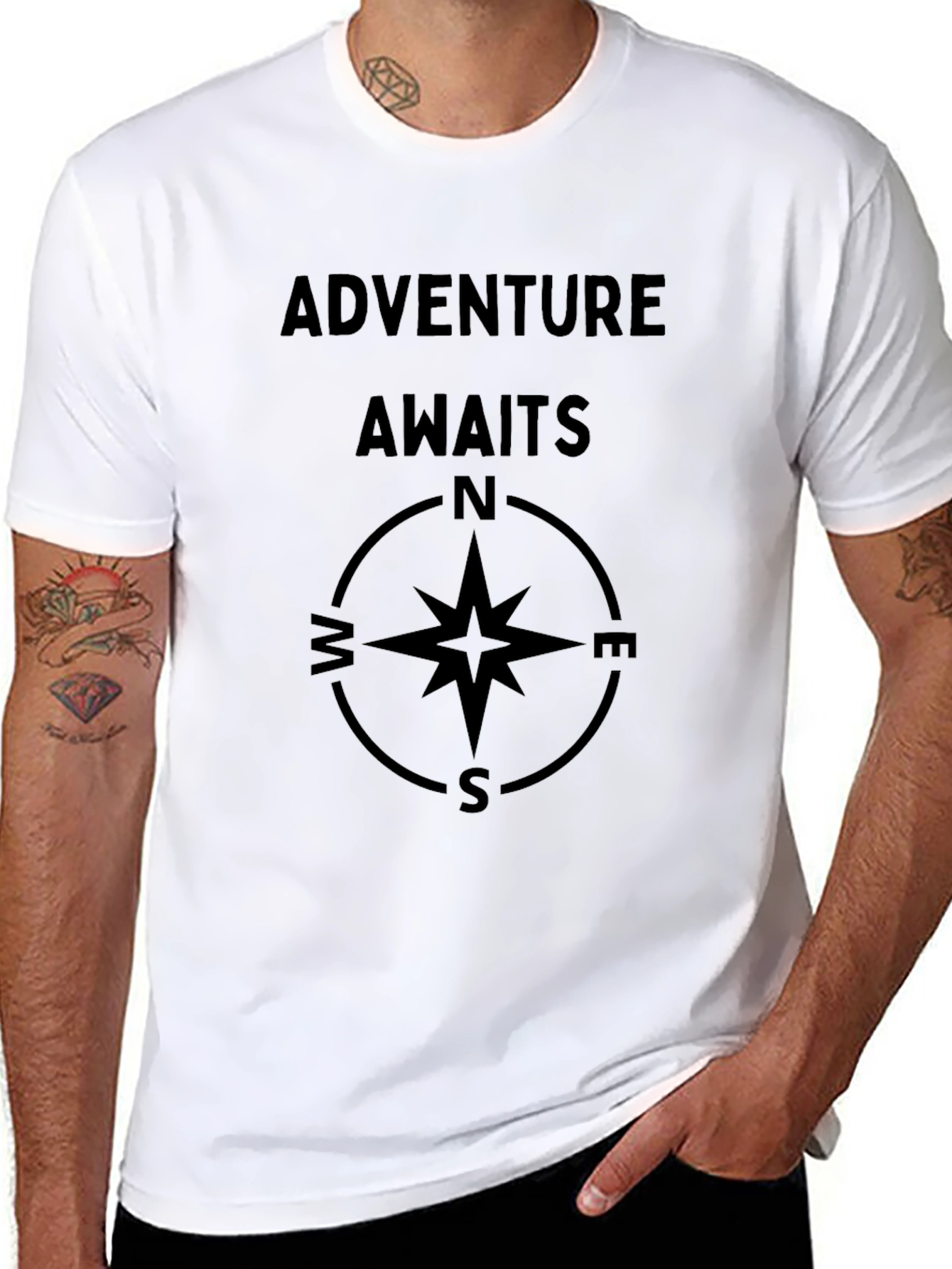Adventure Awaits Compass Graphic T-Shirt - Black