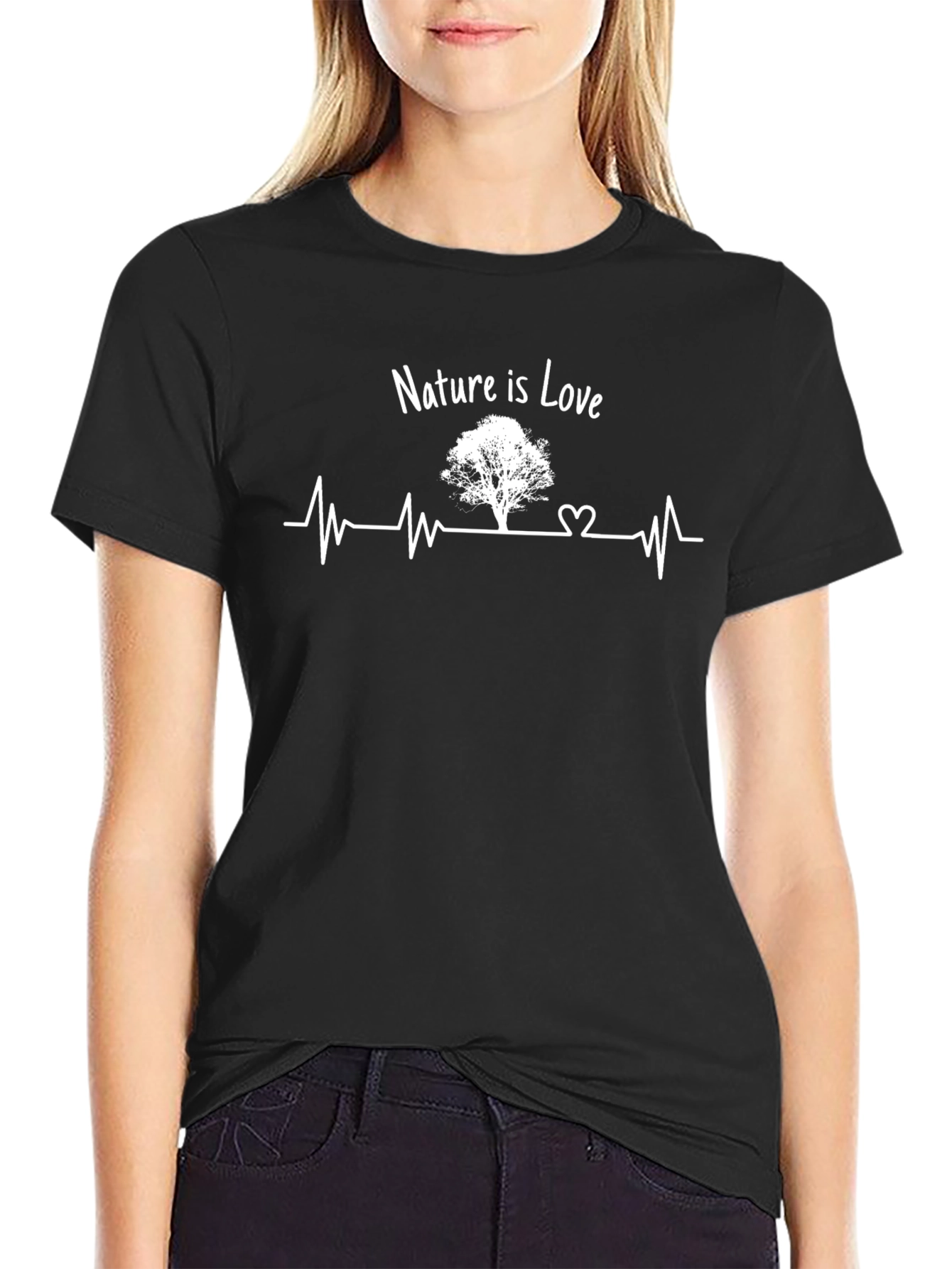 Nature is Love Graphic Tee - Tree Heartbeat Design