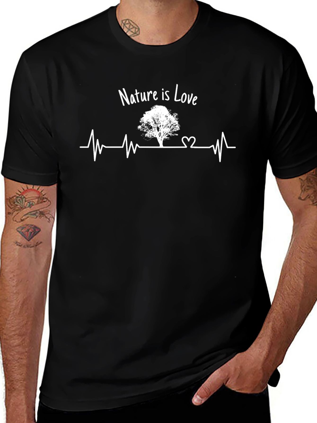 Nature is Love Graphic Tee - Tree Heartbeat Design