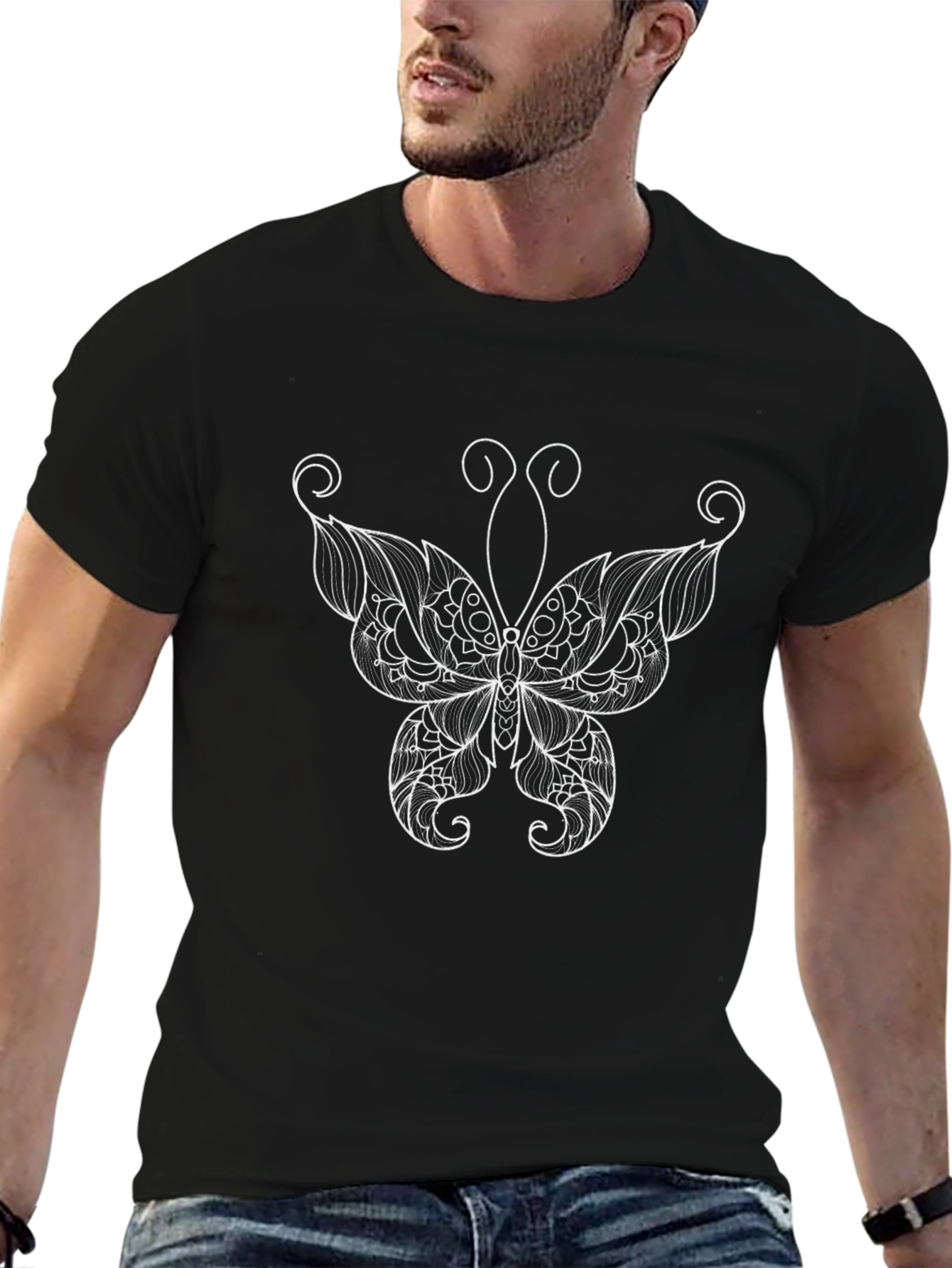 Black Tee with Butterfly Graphic