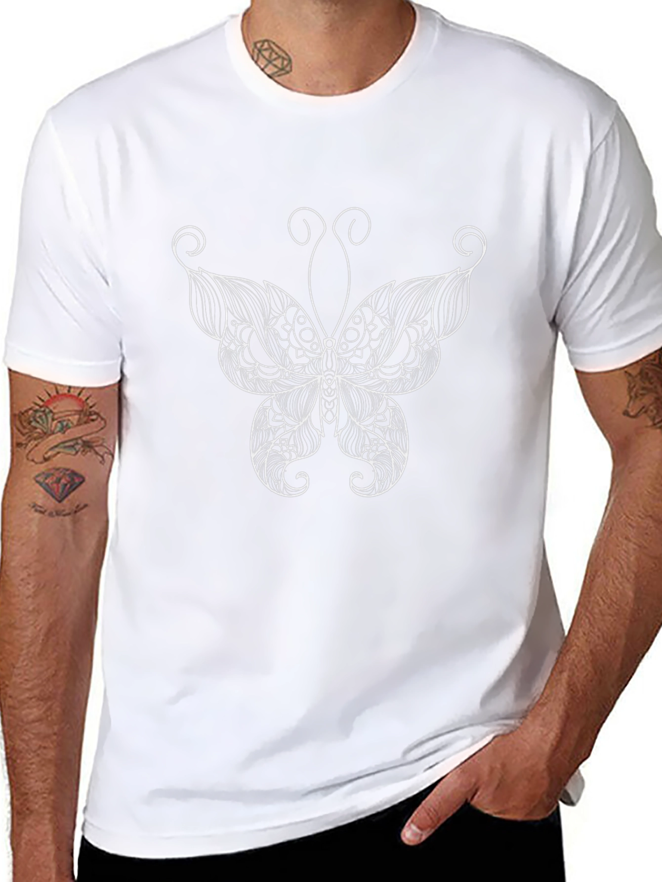Black Tee with Butterfly Graphic