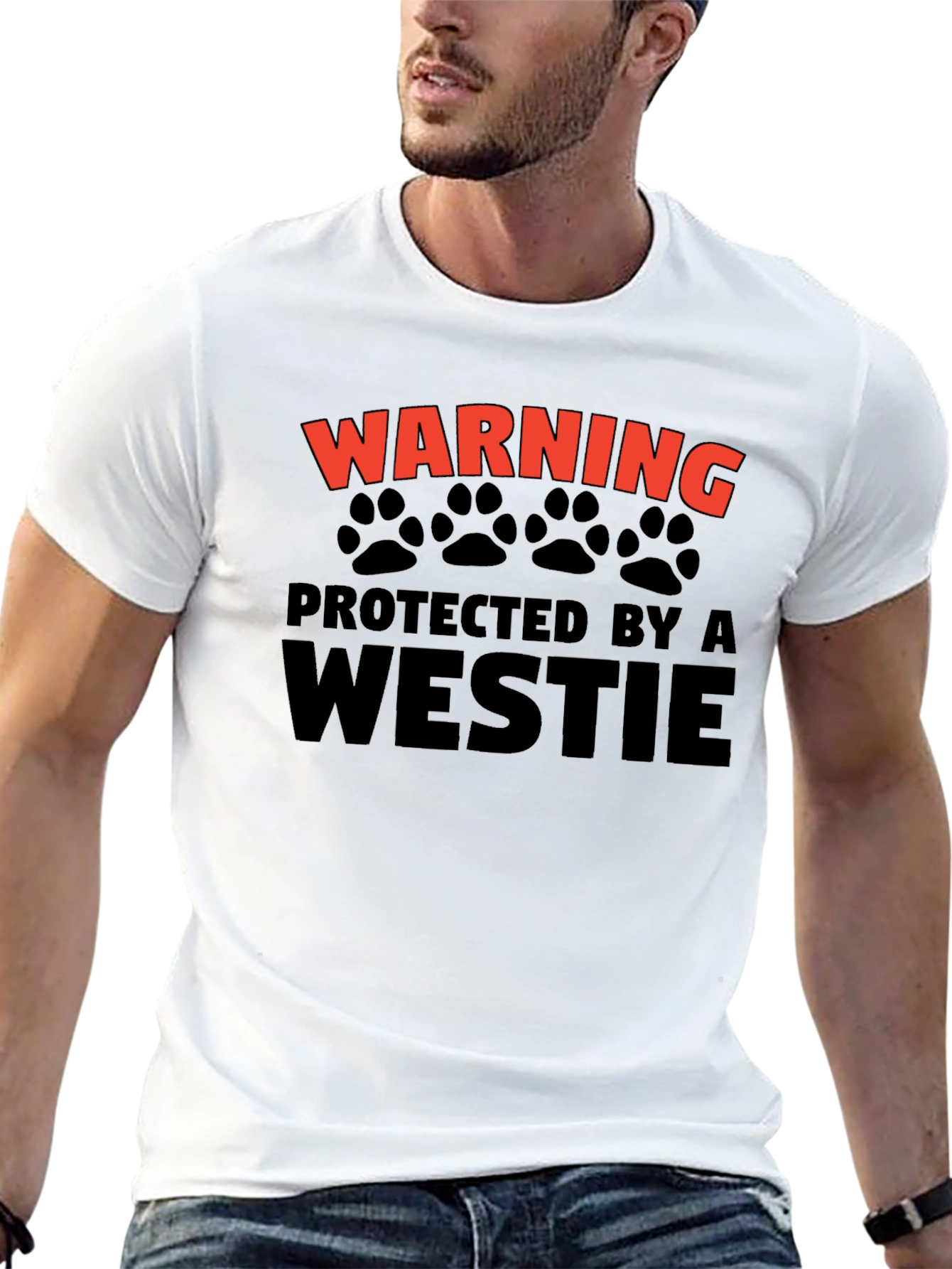 Warning Protected by Westie Mens Black T-Shirt