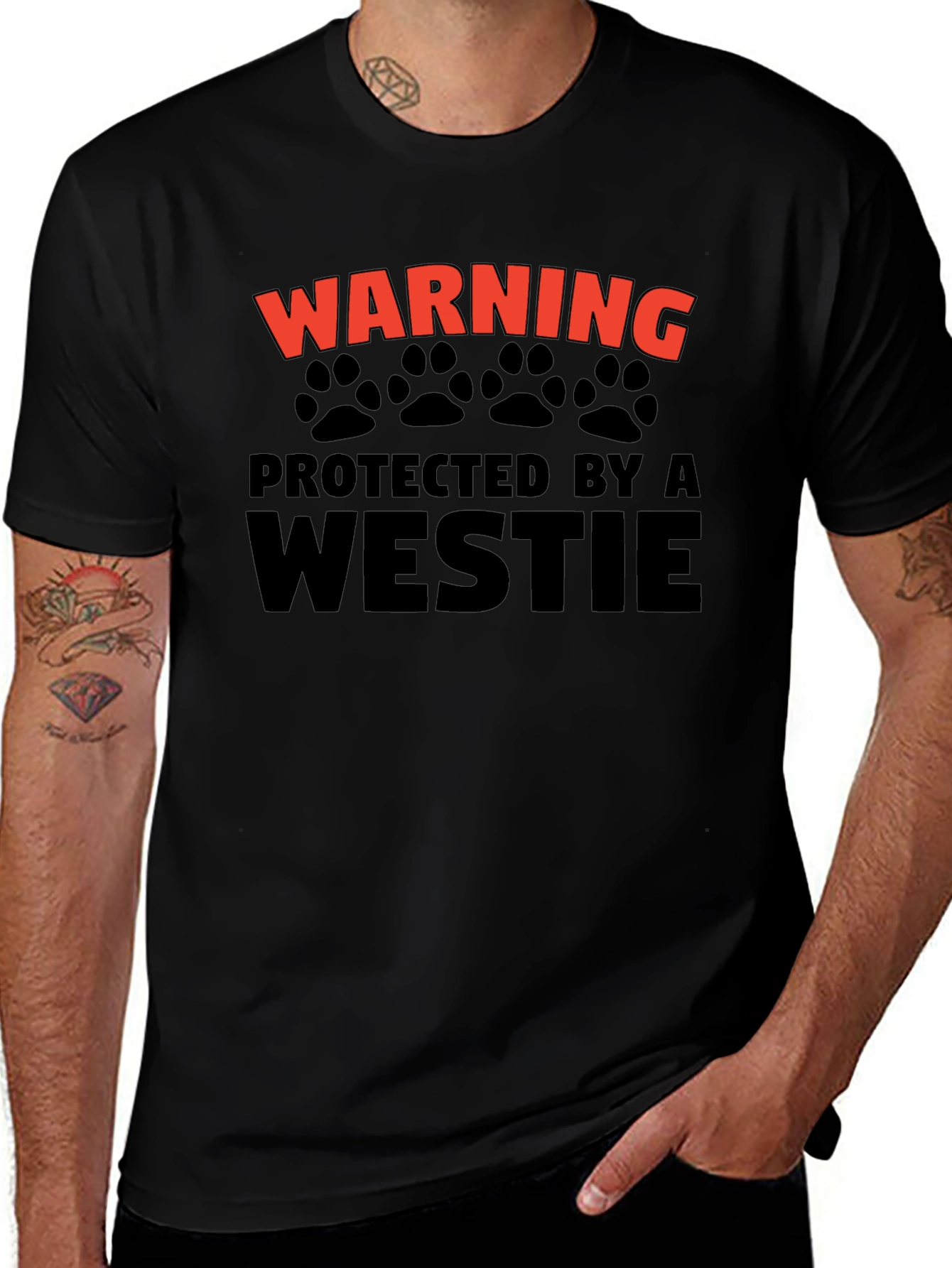 Warning Protected by Westie Mens Black T-Shirt