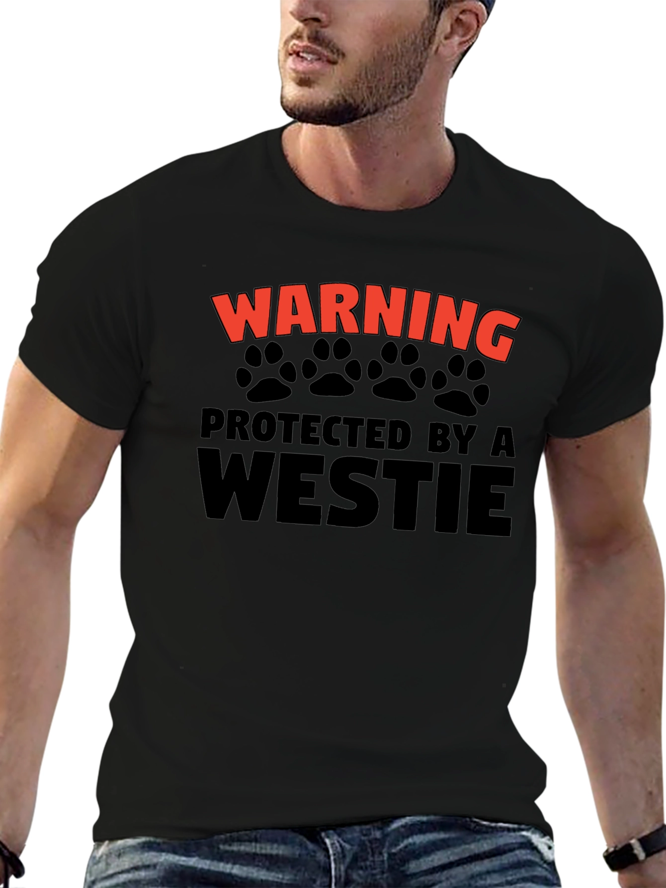 Warning Protected by Westie Mens Black T-Shirt
