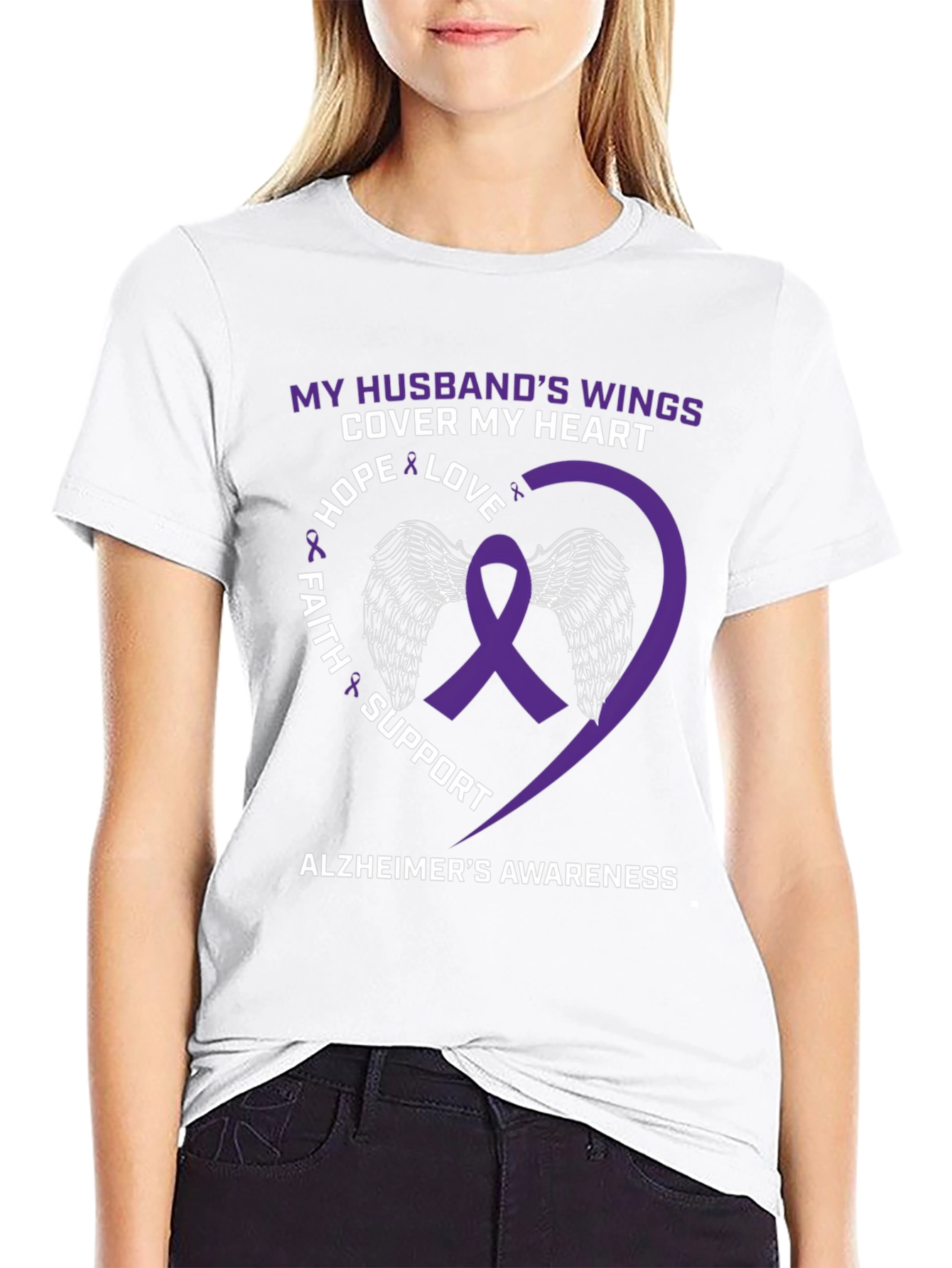 Alzheimers Awareness Husband Wings Heart T-Shirt