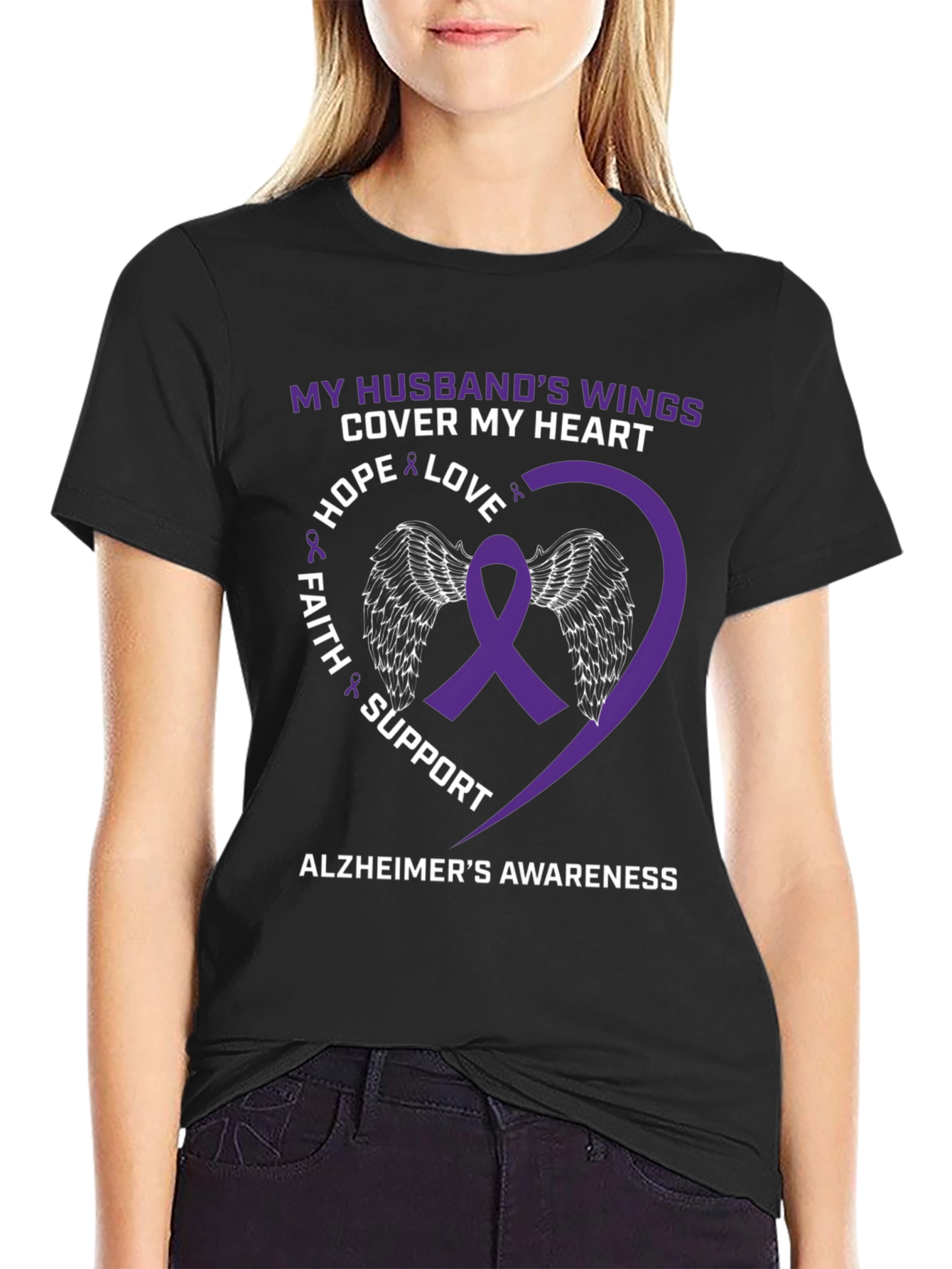 Alzheimers Awareness Husband Wings Heart T-Shirt