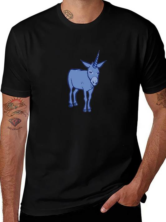 Unicorn Donkey Graphic Tee - Mens Black Cotton T-Shirt