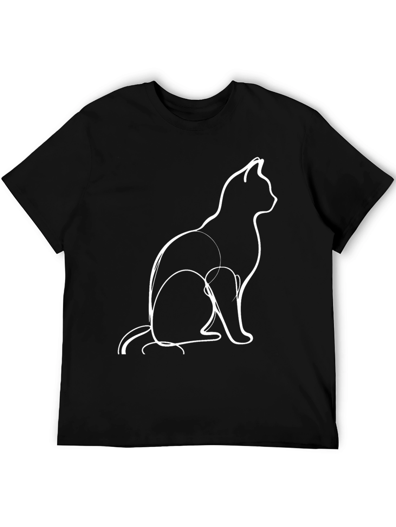 Minimalist Cat Outline Graphic Tee - Black