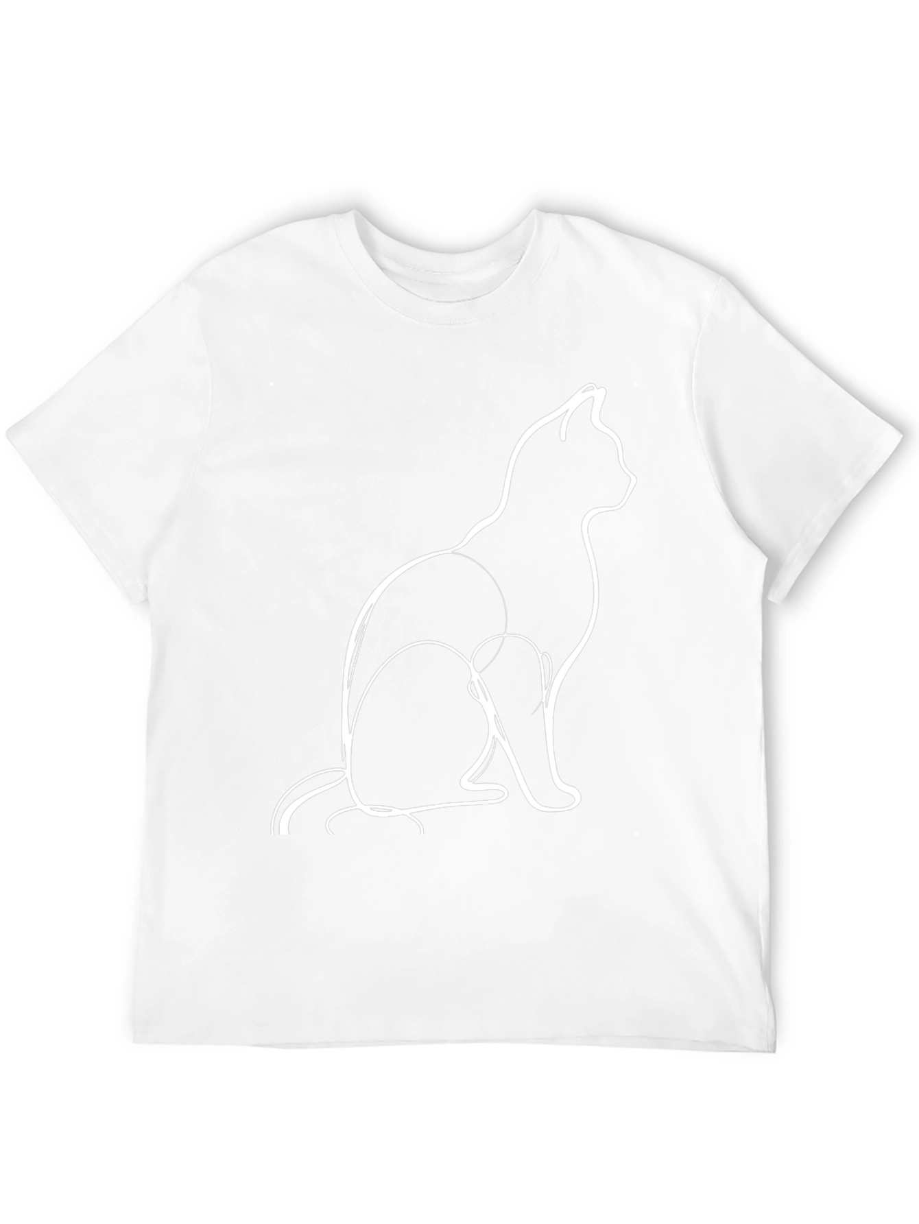 Minimalist Cat Outline Graphic Tee - Black