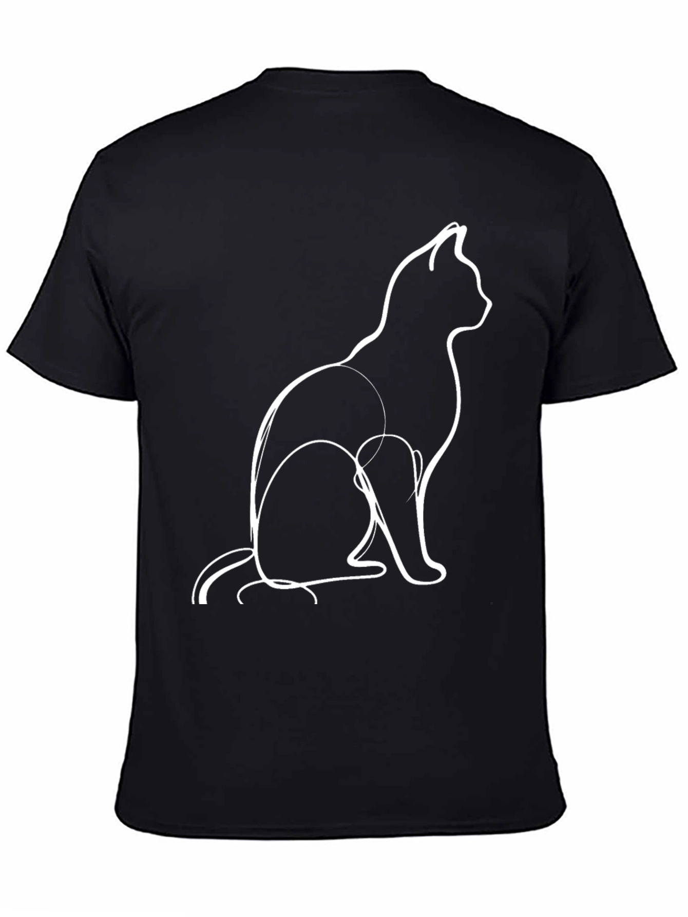 Minimalist Cat Outline Graphic Tee - Black
