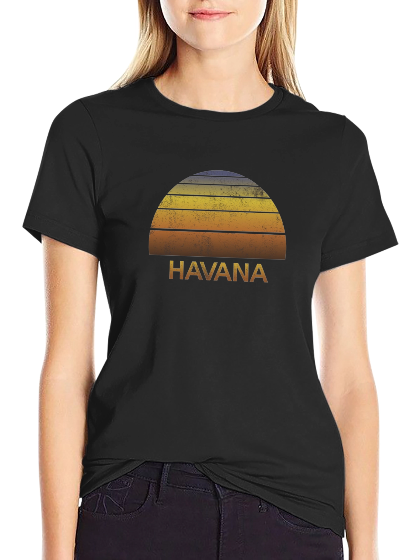 Havana Sunset Retro Graphic Tee - Black T-Shirt