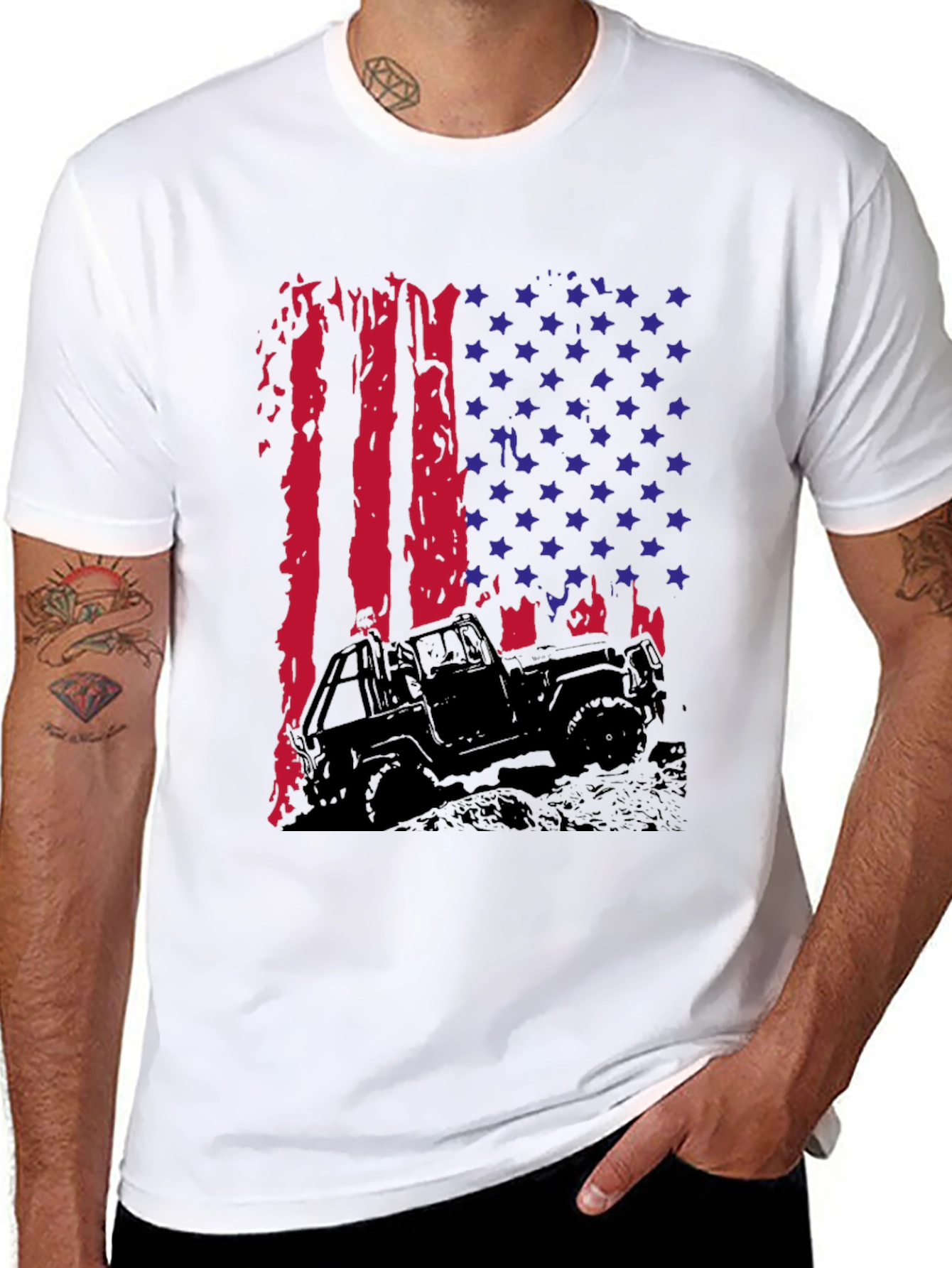 American Flag Jeep T-Shirt - Patriotic Off-Road Style