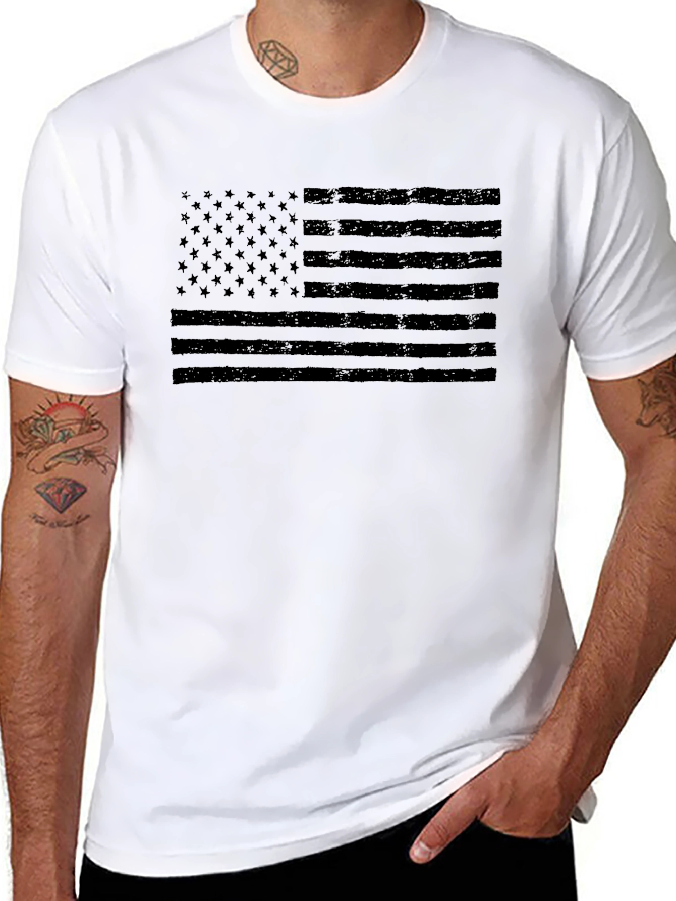 Mens Black American Flag Graphic Tee