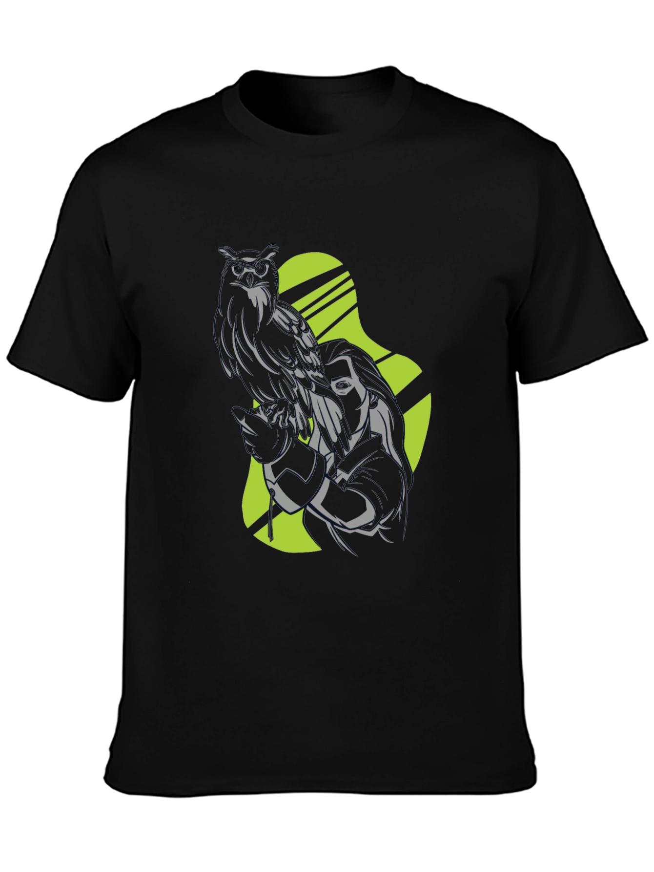 Owl and Woman Graphic Black T-Shirt