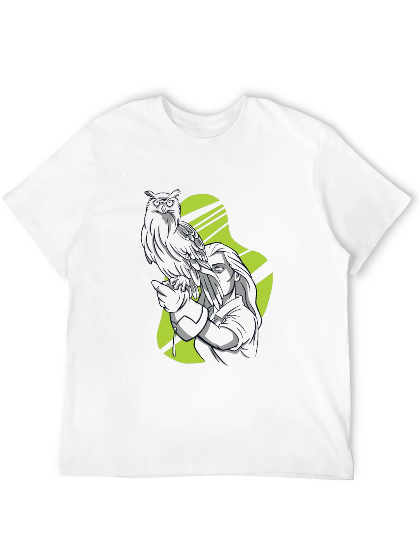 Owl and Woman Graphic Black T-Shirt