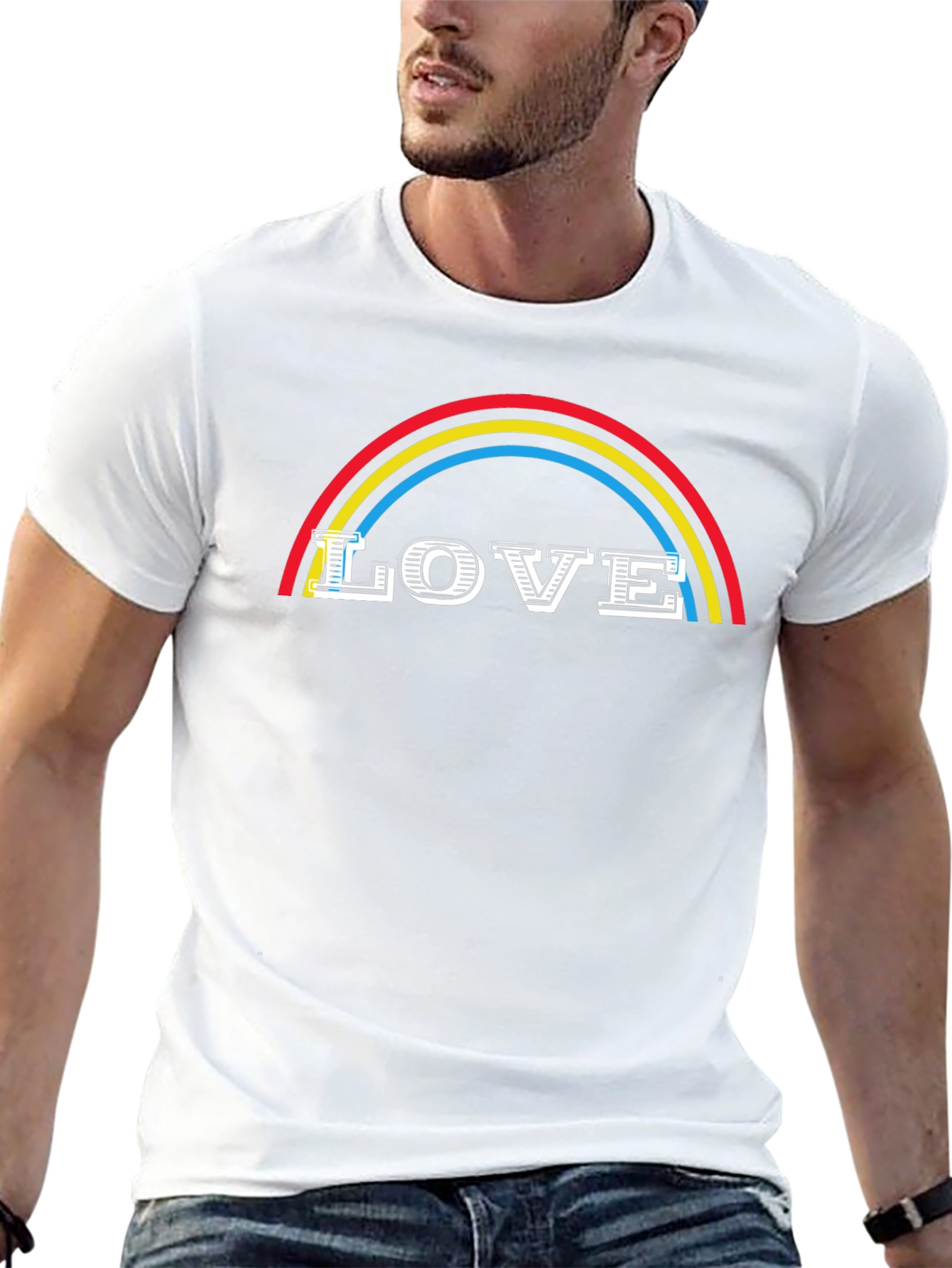 Love Rainbow Graphic Tee - Black Cotton Blend Shirt