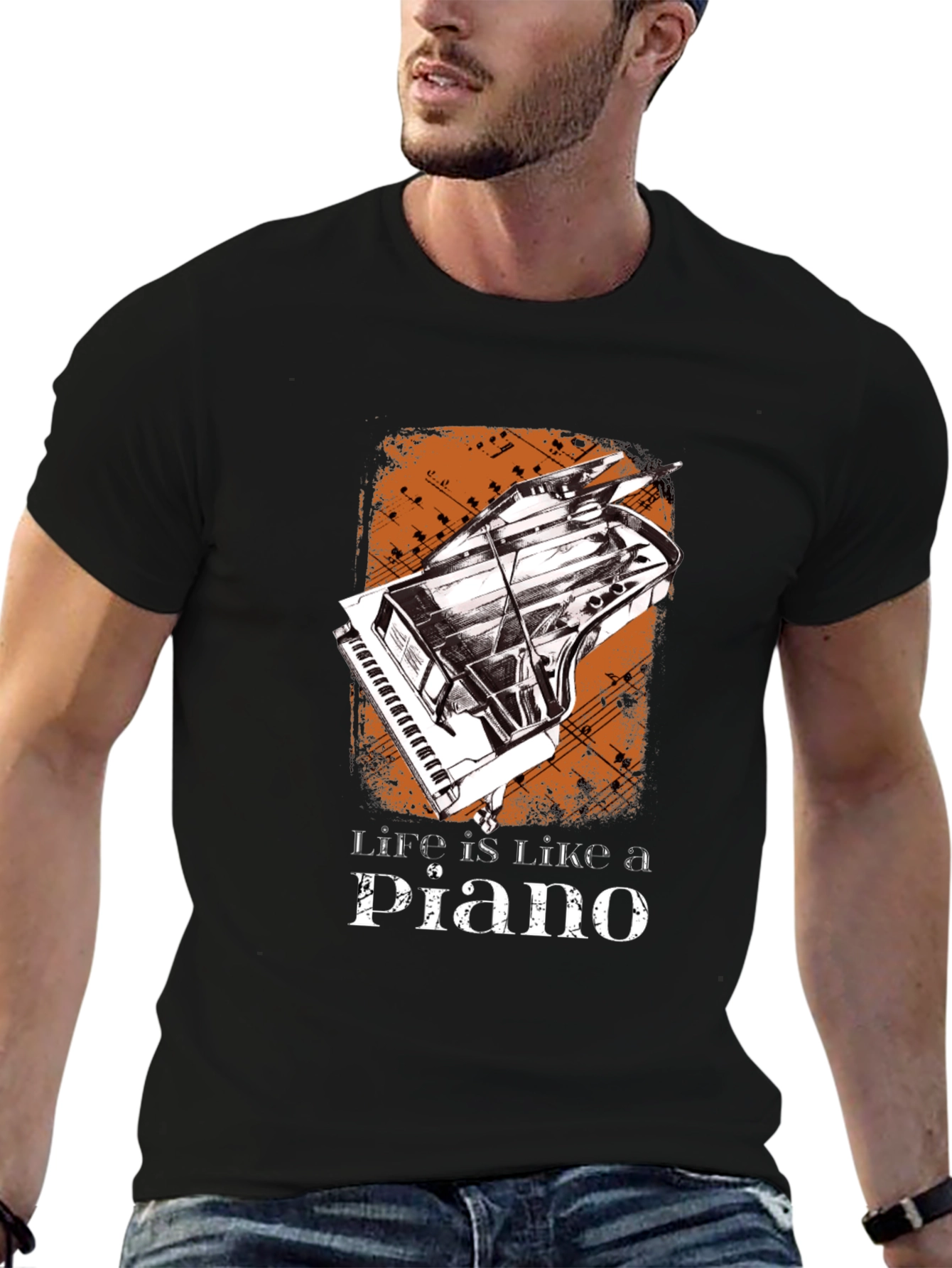 Life is Like a Piano Graphic Tee - Black