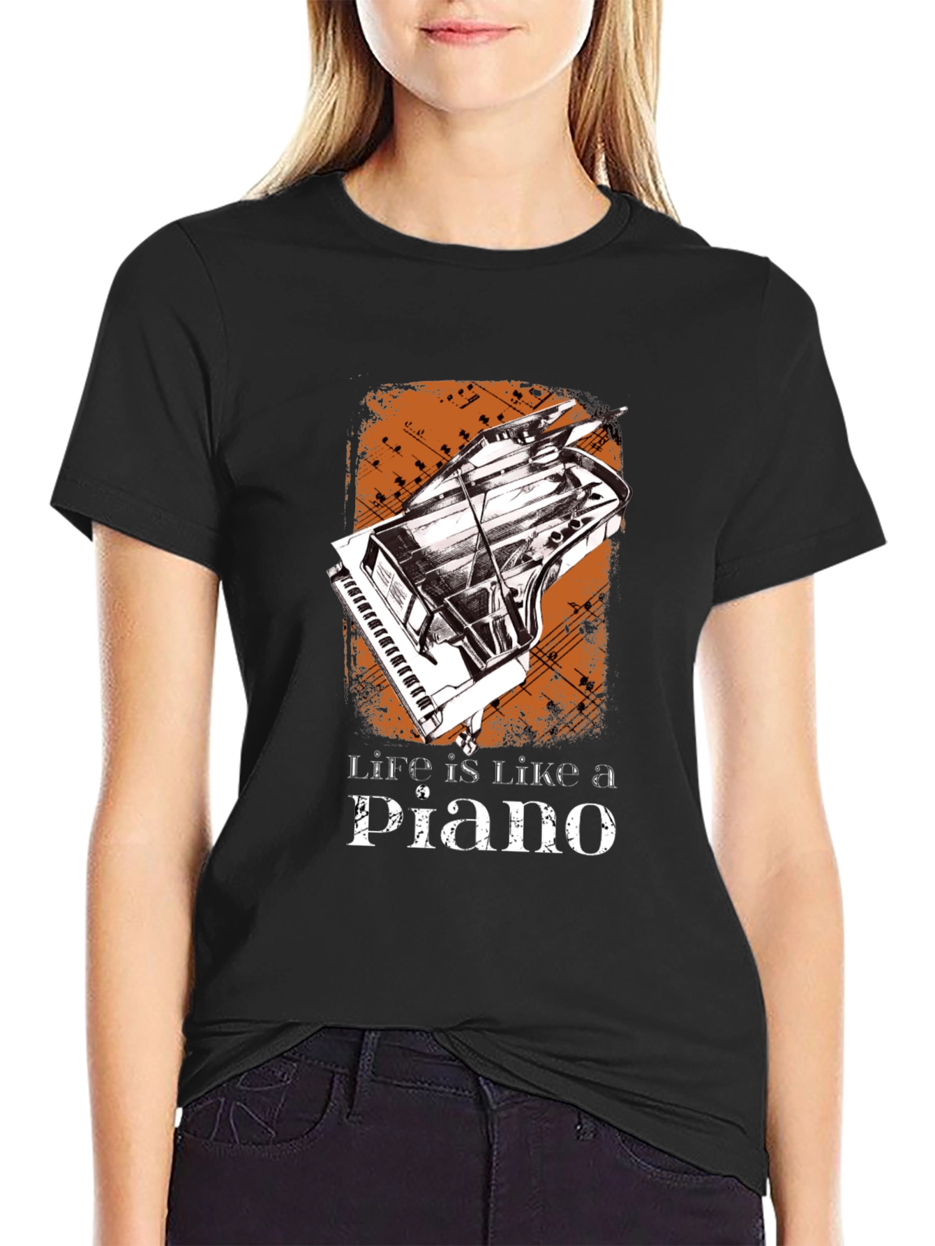 Life is Like a Piano Graphic Tee - Black