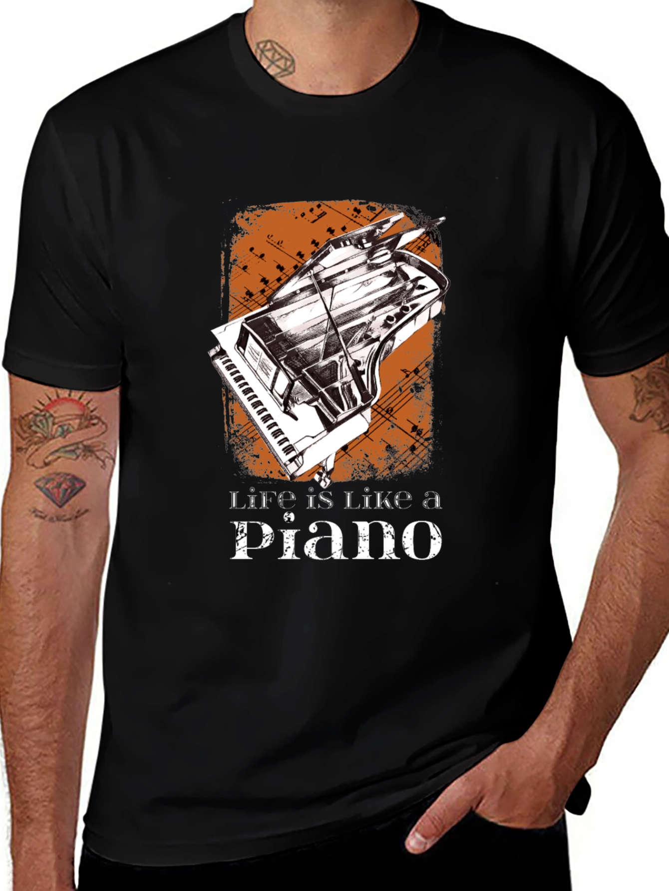 Life is Like a Piano Graphic Tee - Black