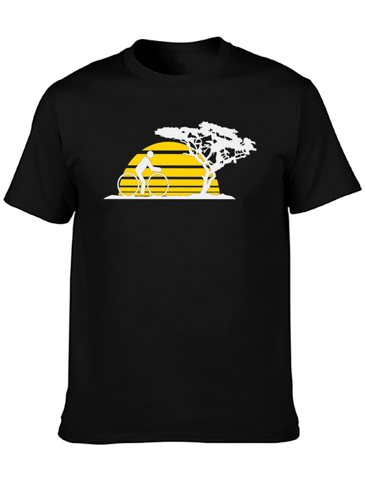 Cyclist Sunset Graphic Tee - Black Cotton T-Shirt