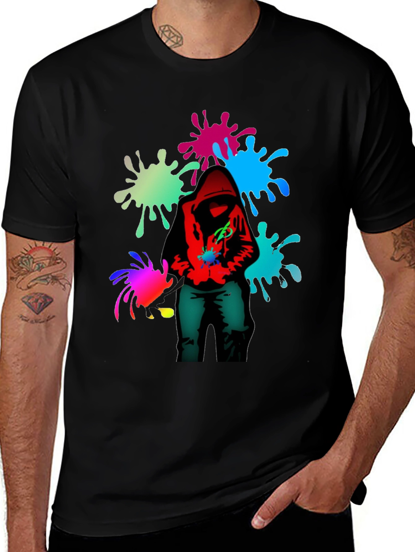 Hooded Graffiti Splatter T-Shirt - Edgy Street Style