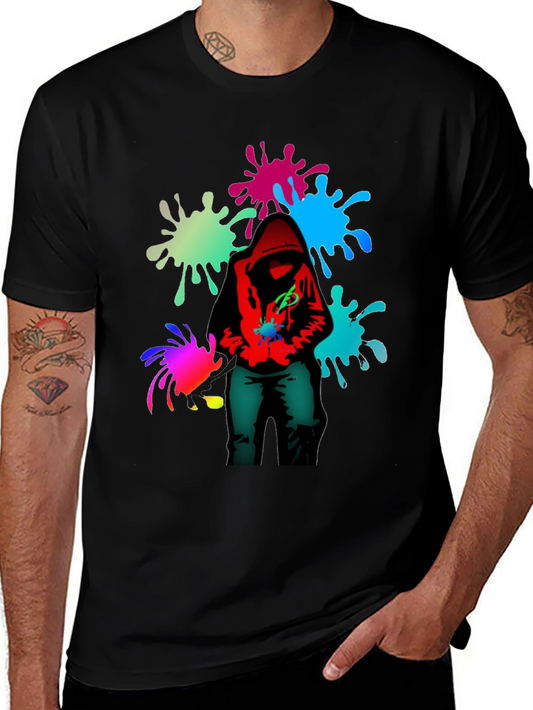 Hooded Graffiti Splatter T-Shirt - Edgy Street Style
